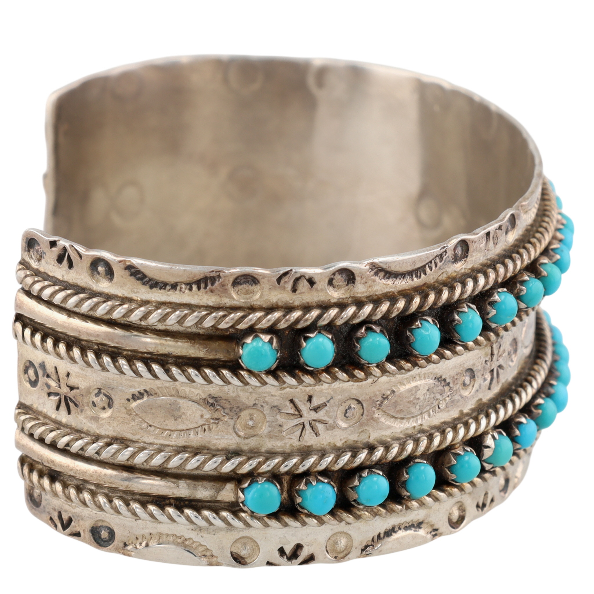 Jason & Pearl Ukestine Zuni Sterling Turquoise Snake Eye Cuff Bracelet
