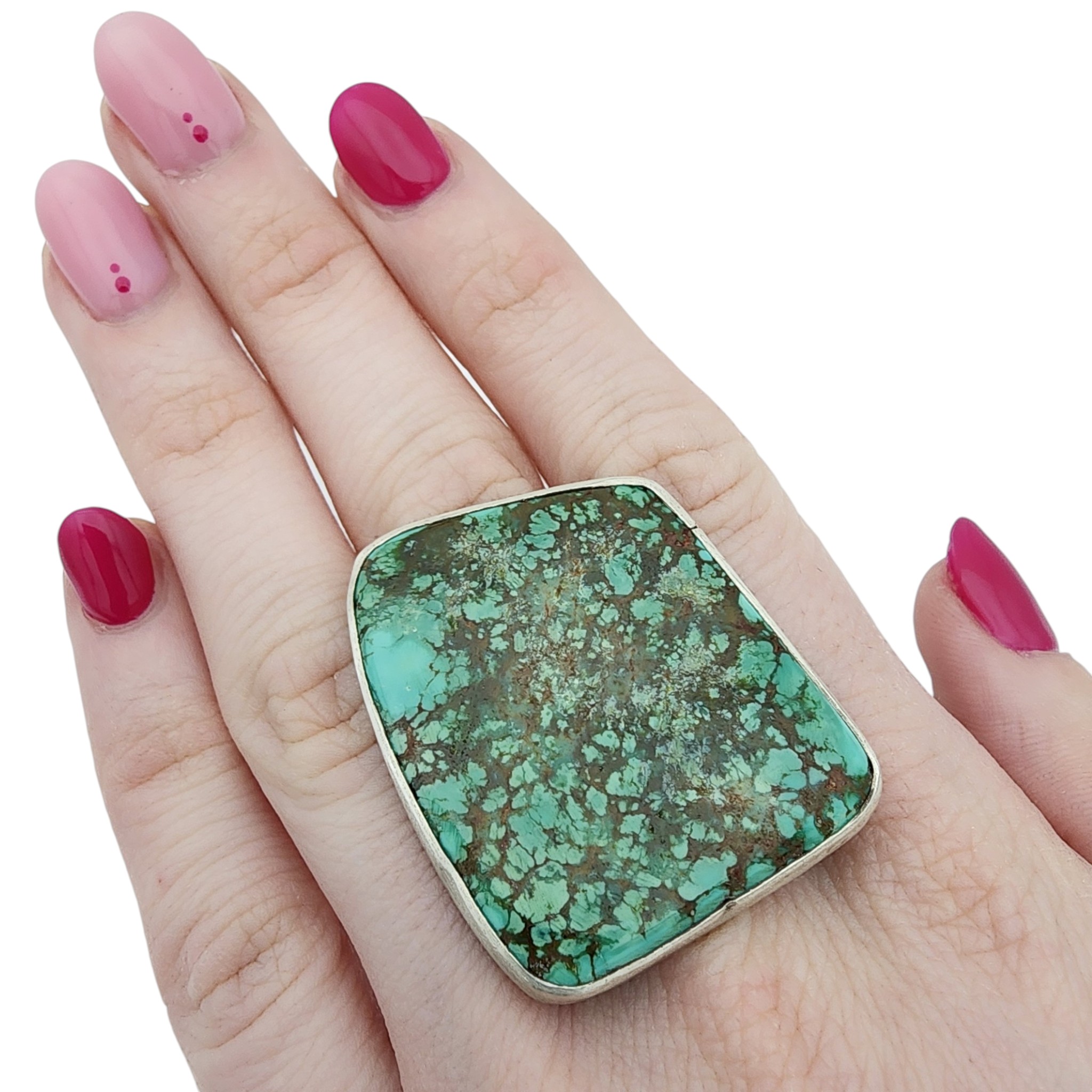 Chad Teller Navajo Sterling Turquoise Freeform Ring Sz 11