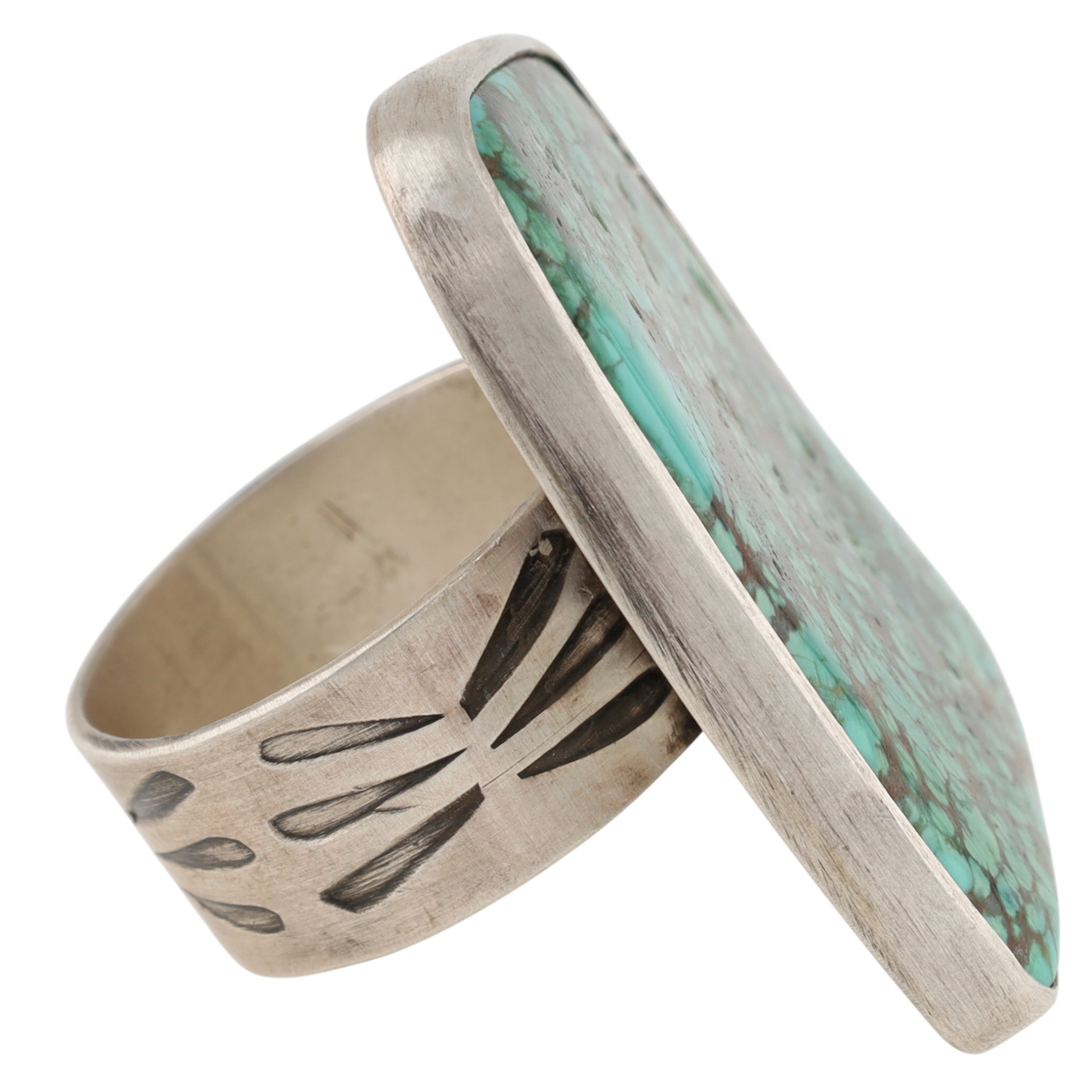 Chad Teller Navajo Sterling Turquoise Freeform Ring Sz 11