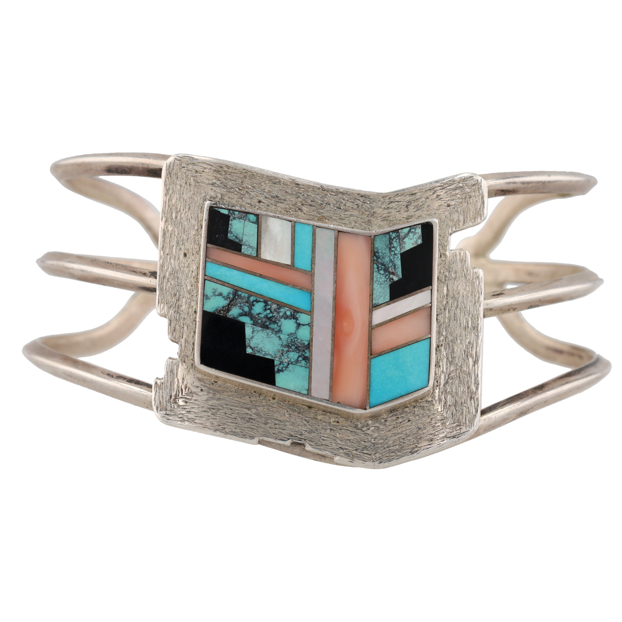 Signed Navajo Sterling Multi-Stone Inlay Cuff Bracelet