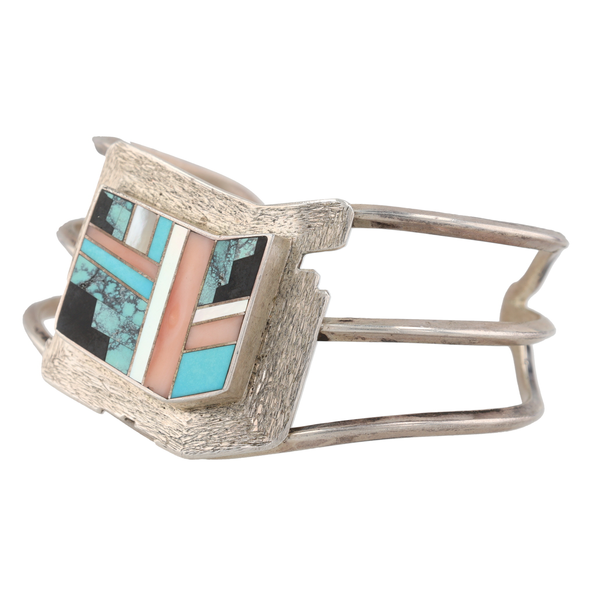 Signed Navajo Sterling Multi-Stone Inlay Cuff Bracelet