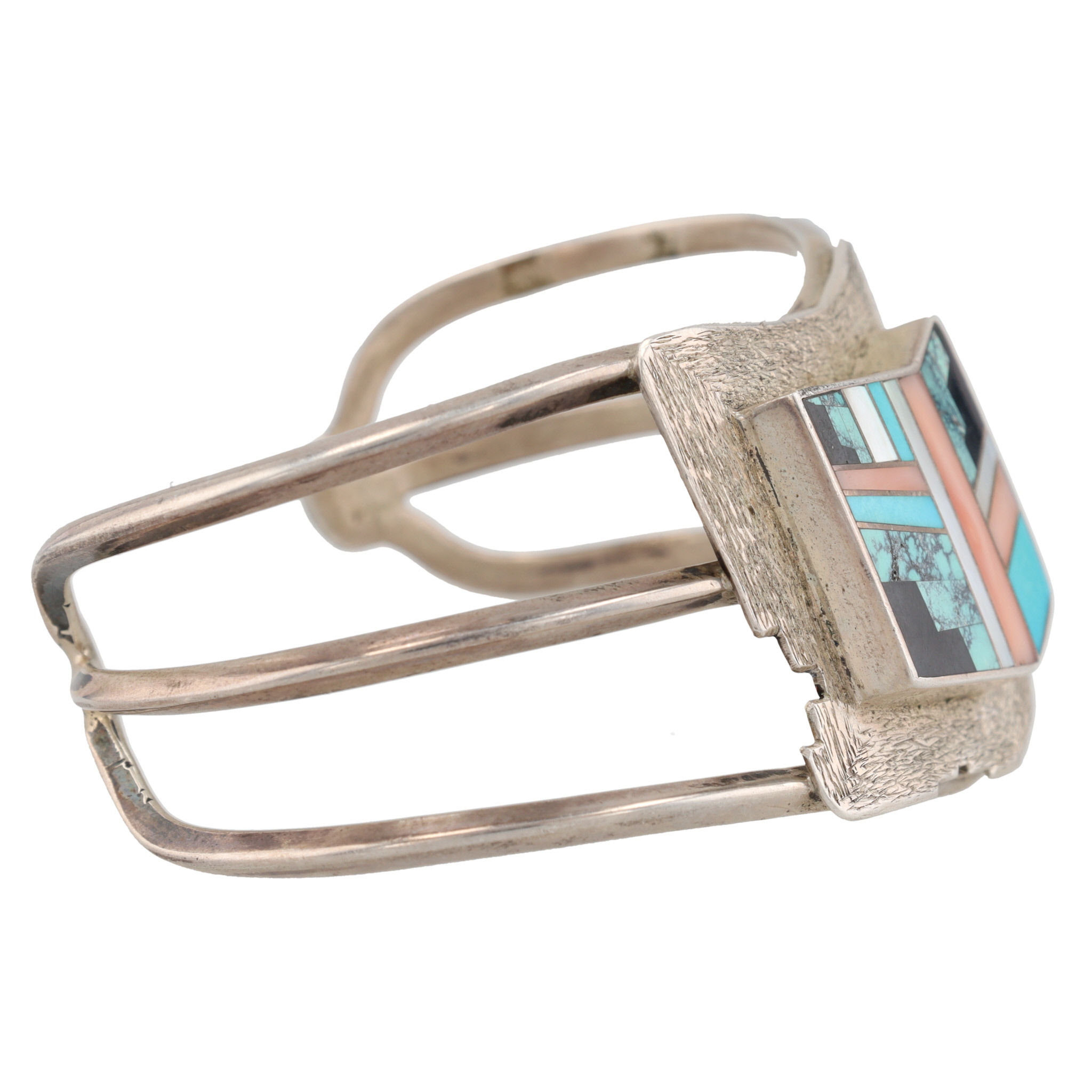 Signed Navajo Sterling Multi-Stone Inlay Cuff Bracelet