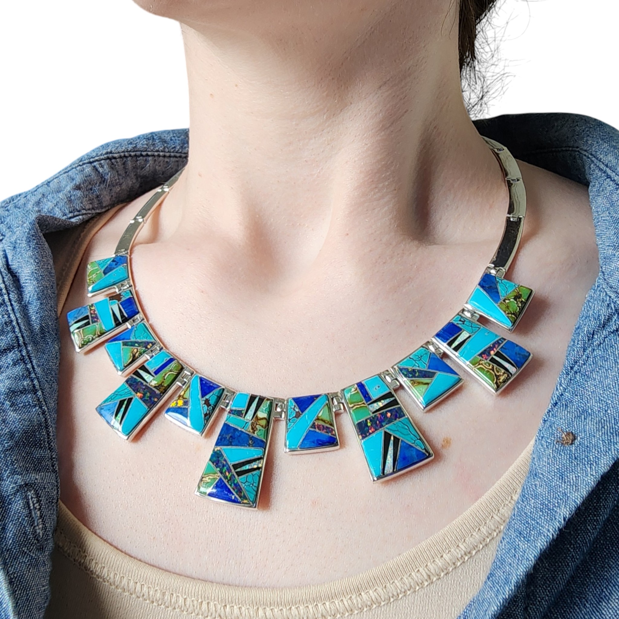 Evangeline Sherman Navajo Sterling Multi-Stone Inlay Necklace