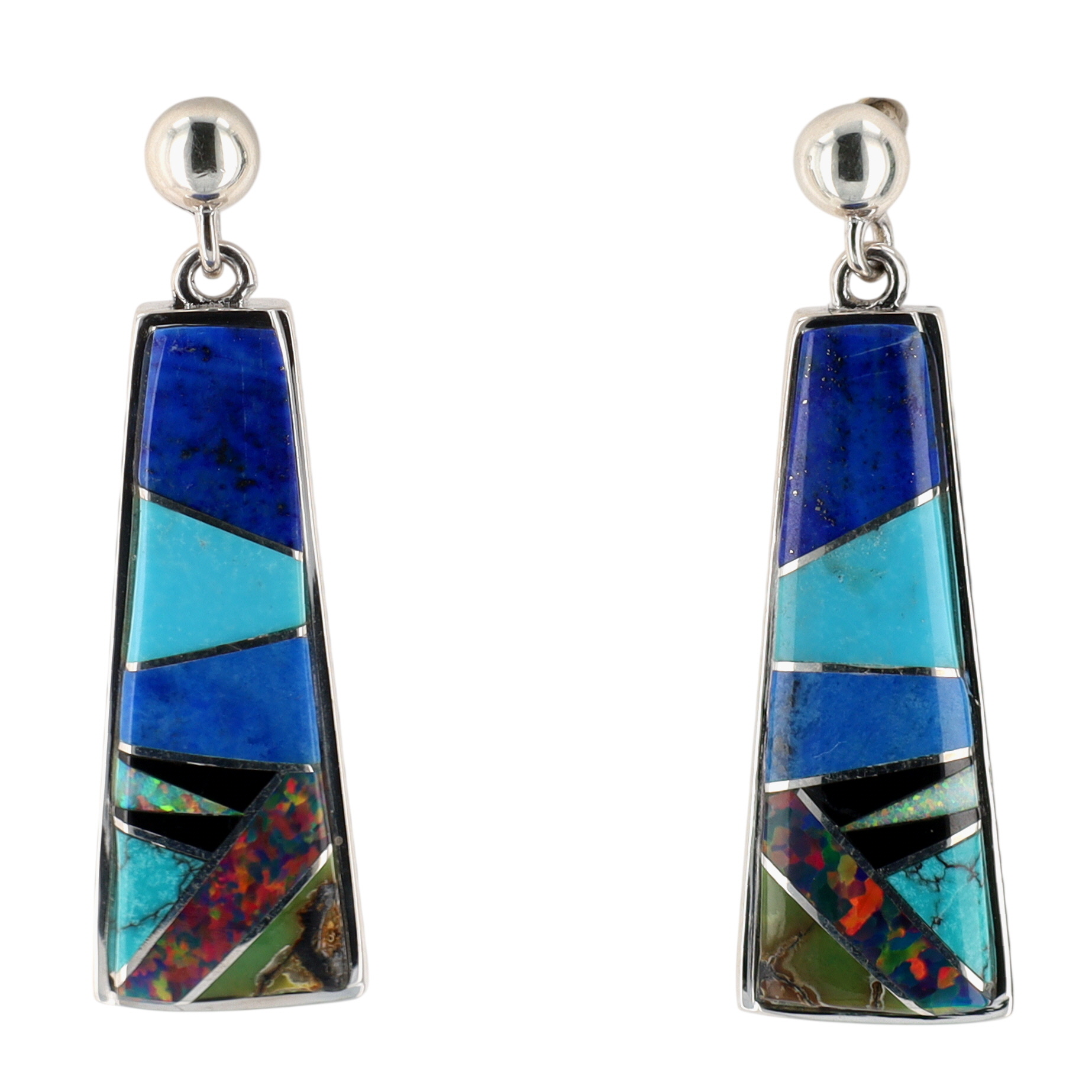 Evangeline Sherman Navajo Sterling Multi-Stone Inlay Earrings