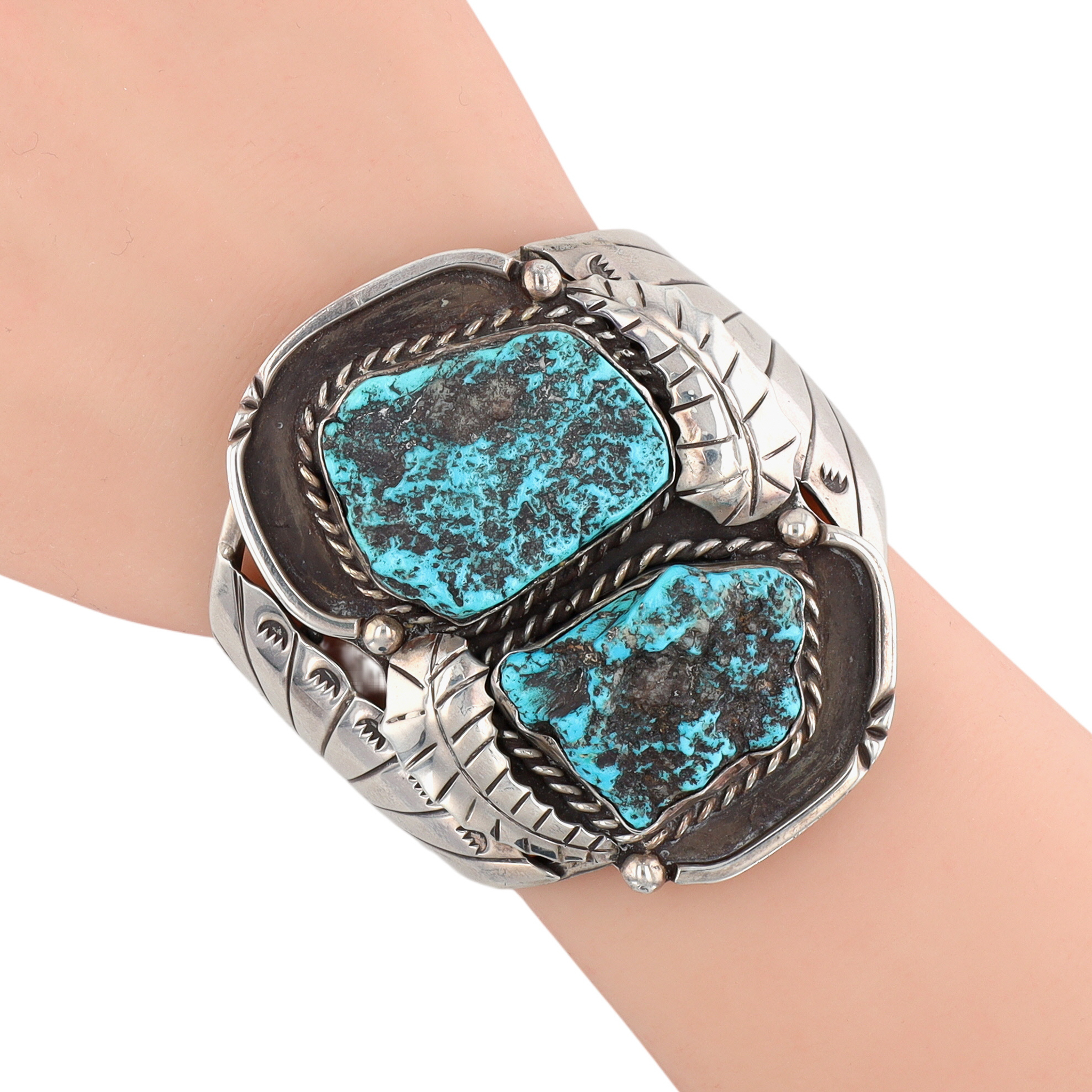 Huge Vintage Navajo Sterling Turquoise Cuff Bracelet