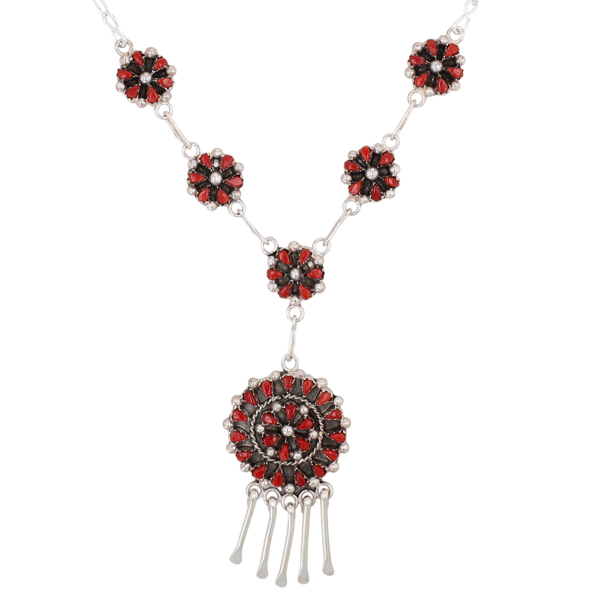 Tricia Leekity Zuni Sterling Coral Petit Point Necklace