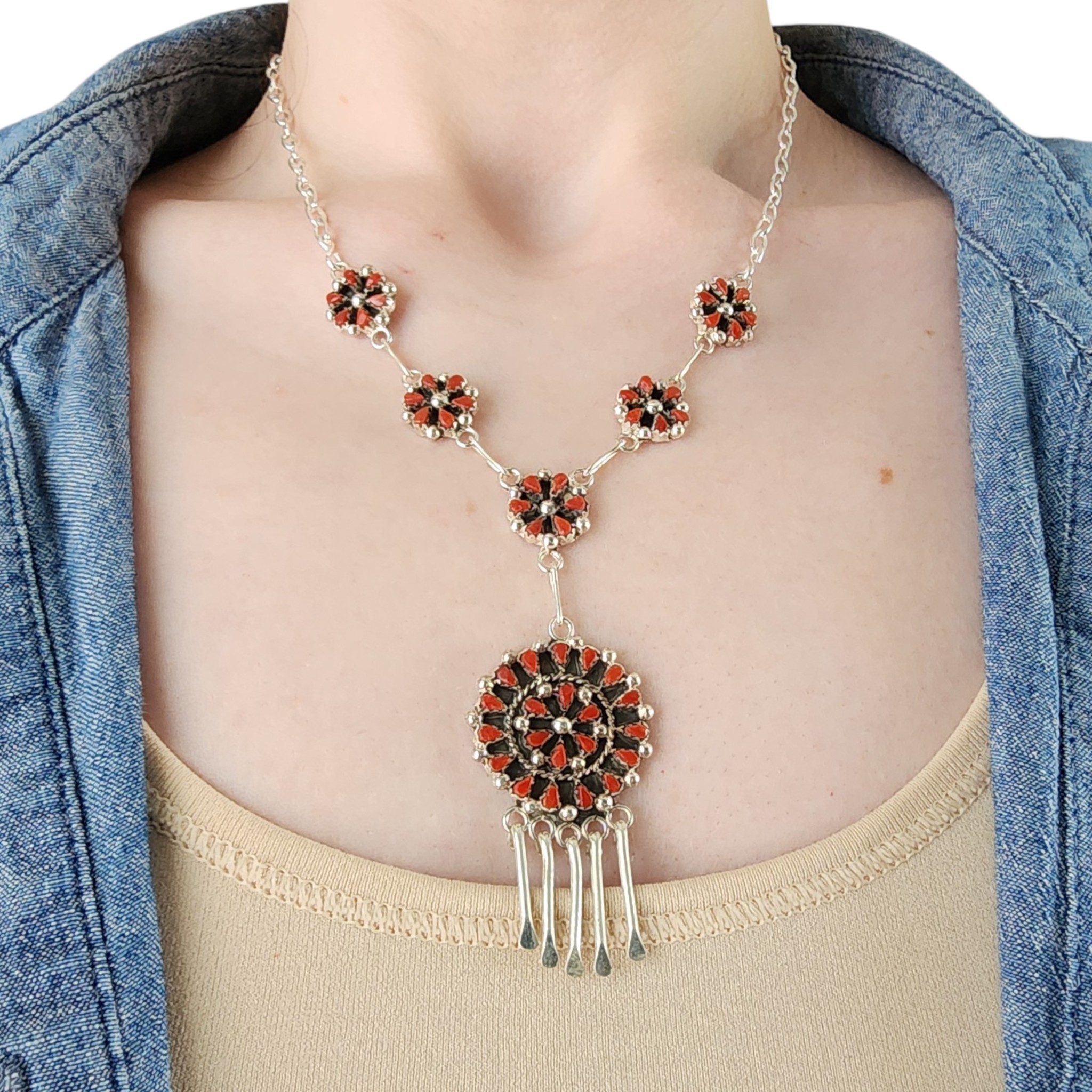 Tricia Leekity Zuni Sterling Coral Petit Point Necklace