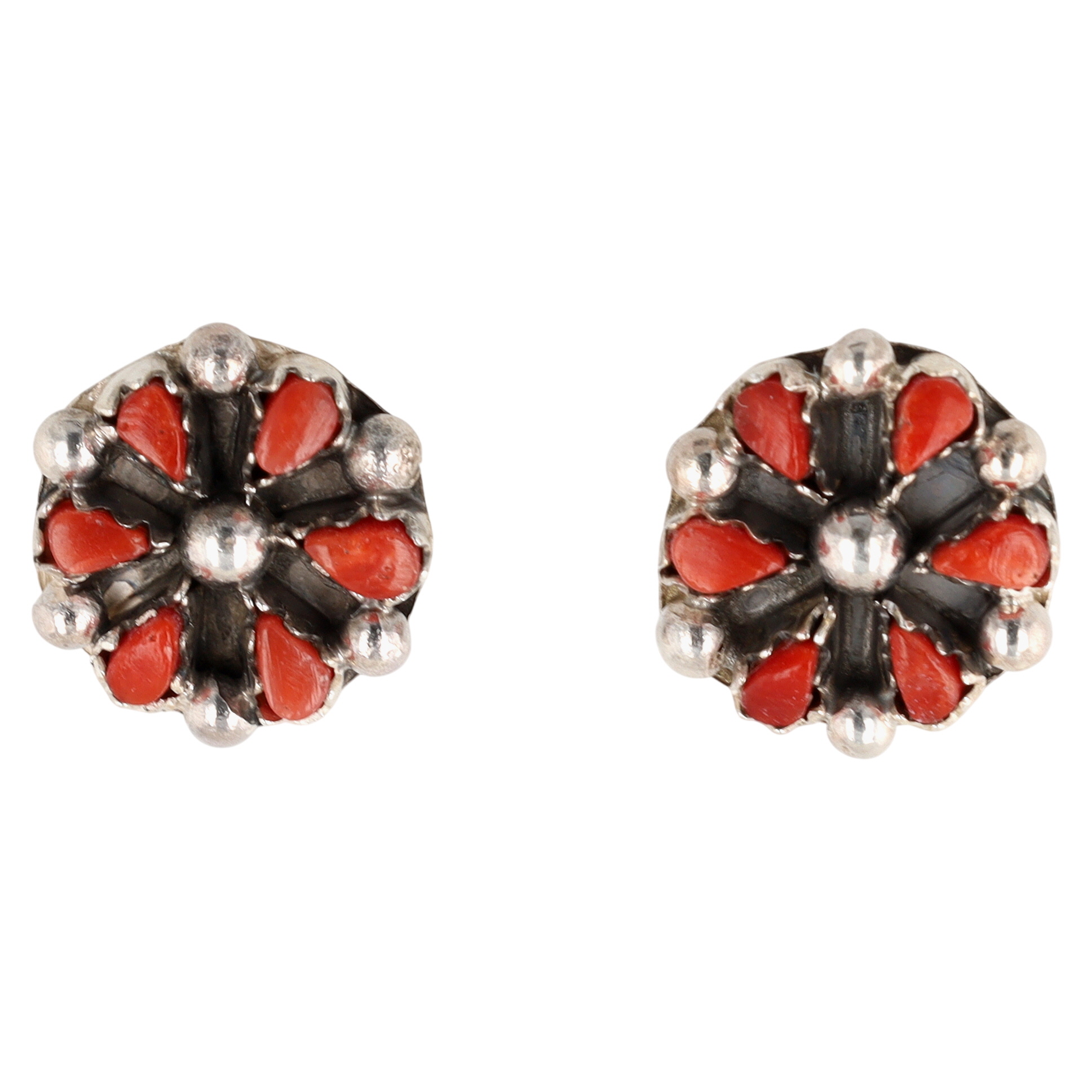 Tricia Leekity Zuni Sterling Coral Petit Point Earrings