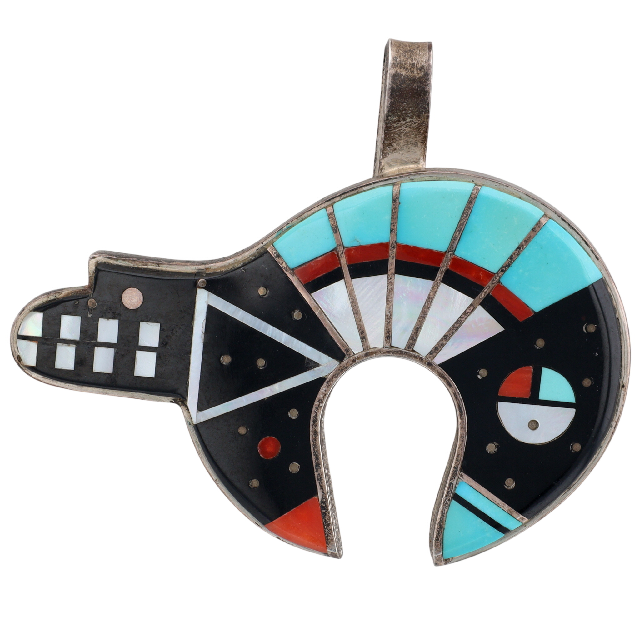 Harold Smith Navajo Sterling Multi-Stone Inlay Bear Pendant