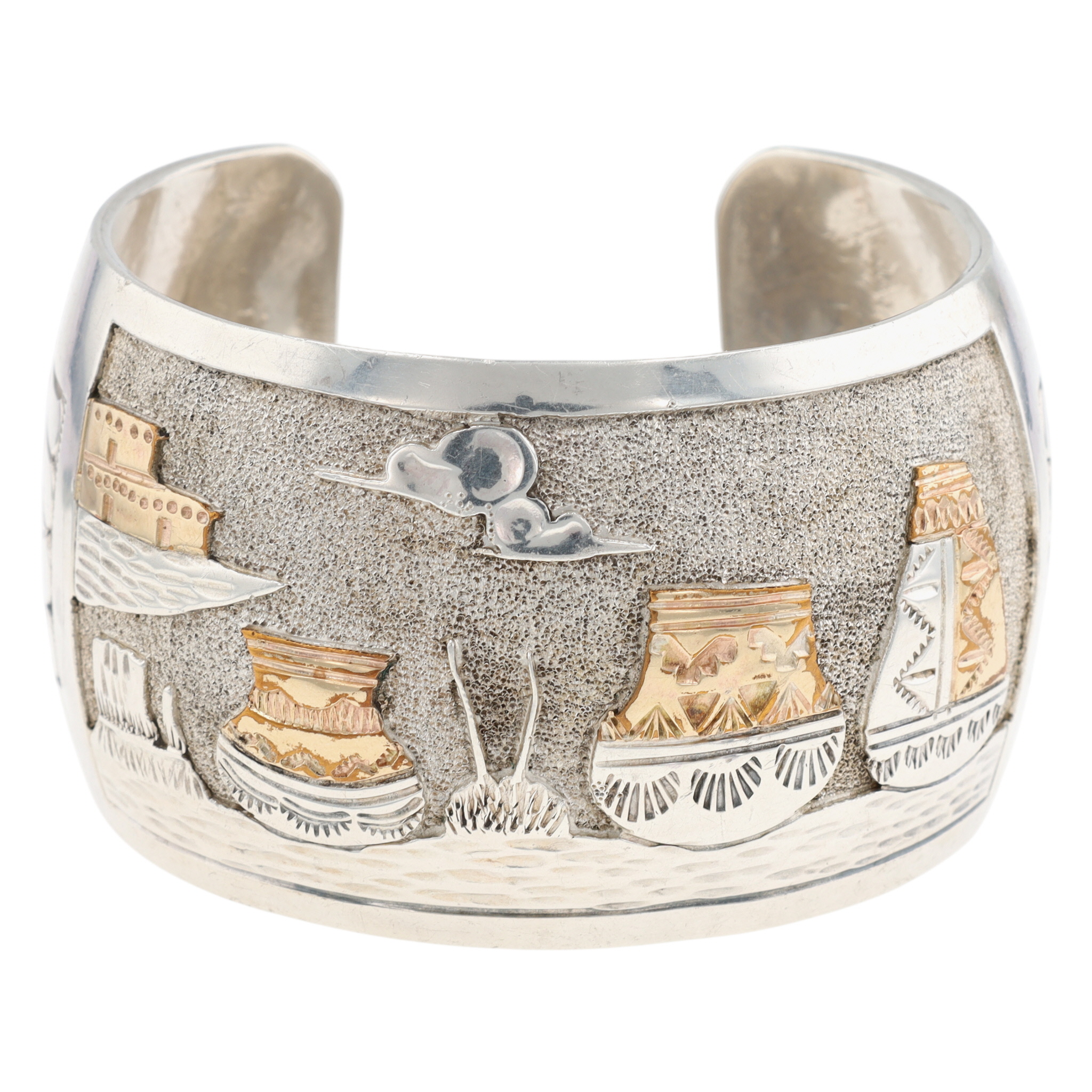 Wilson Tsosie Navajo Sterling Storyteller Wide Cuff Bracelet