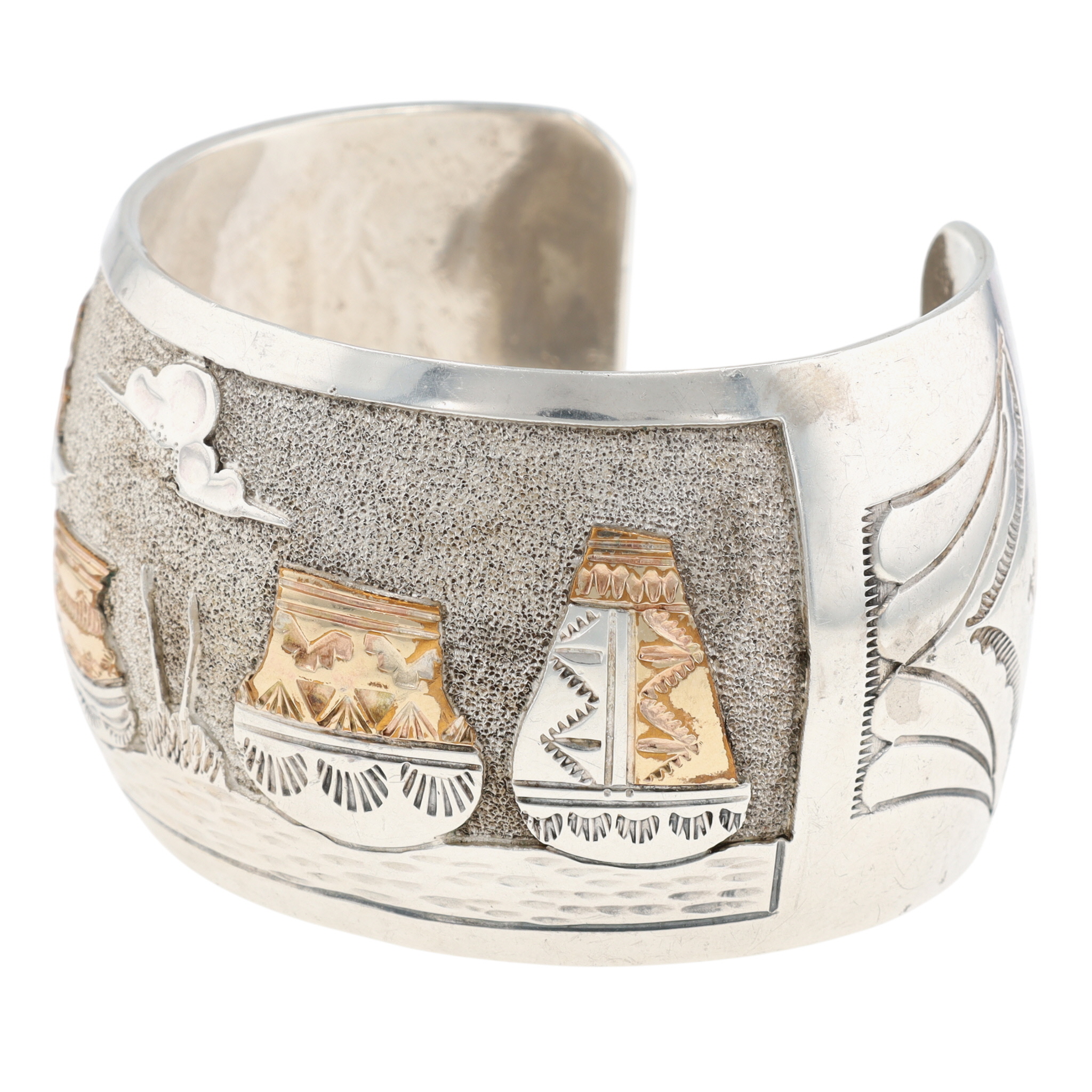 Wilson Tsosie Navajo Sterling Storyteller Wide Cuff Bracelet