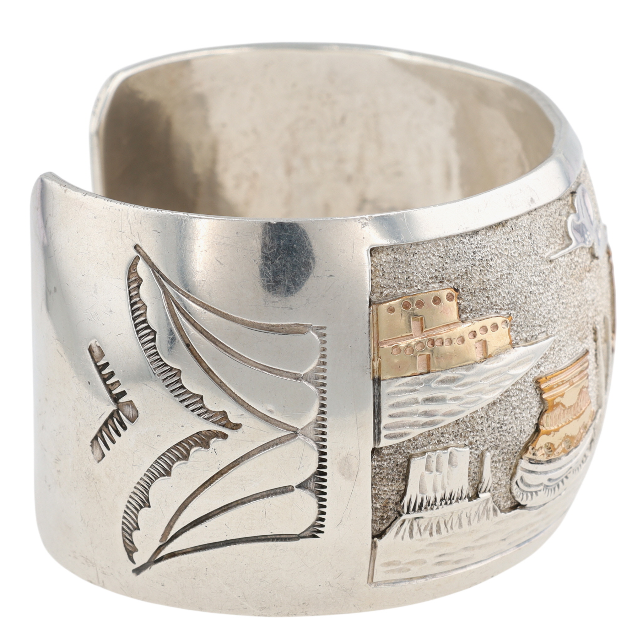 Wilson Tsosie Navajo Sterling Storyteller Wide Cuff Bracelet