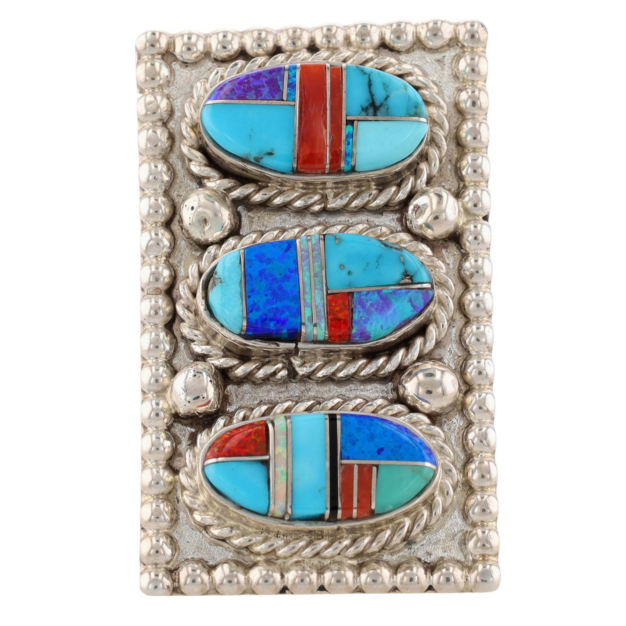 Terral Lee Navajo Sterling Multi-Stone Inlay Ring Sz 8.5