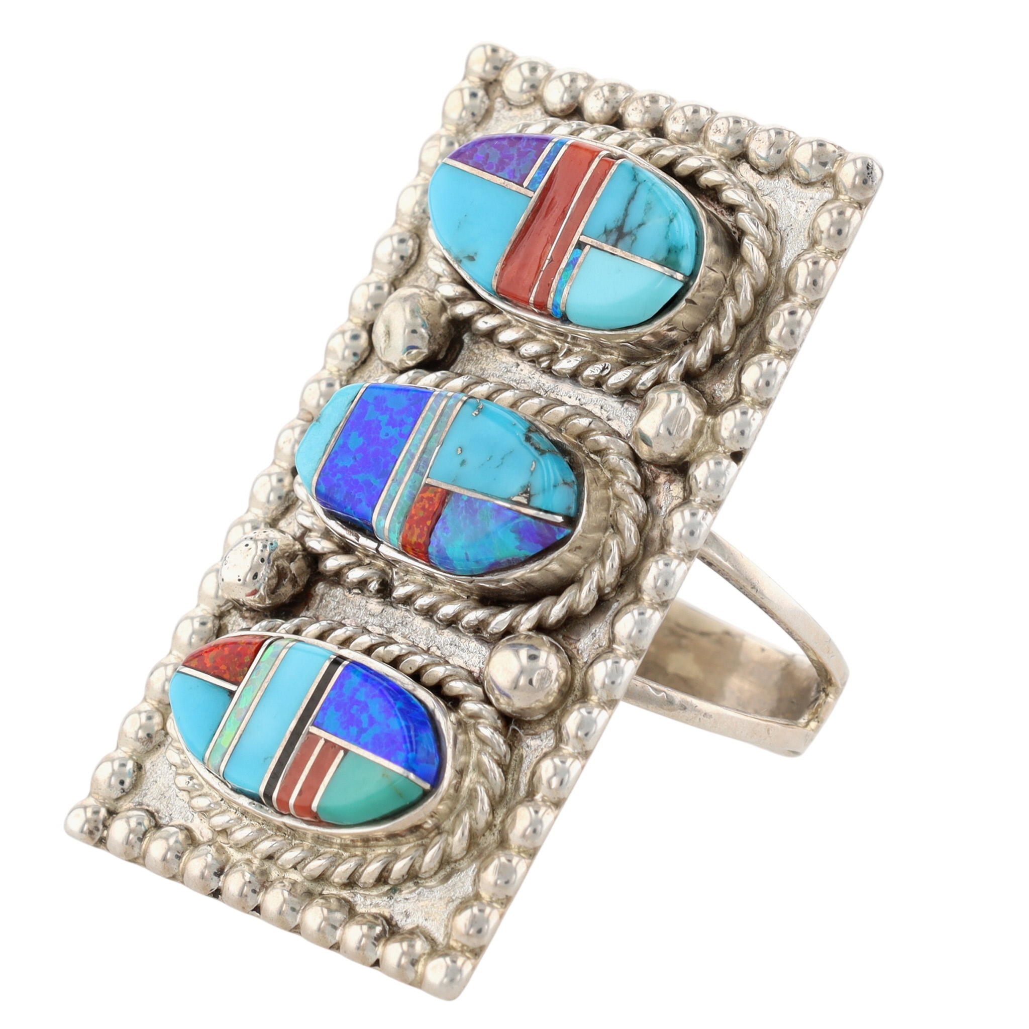 Terral Lee Navajo Sterling Multi-Stone Inlay Ring Sz 8.5