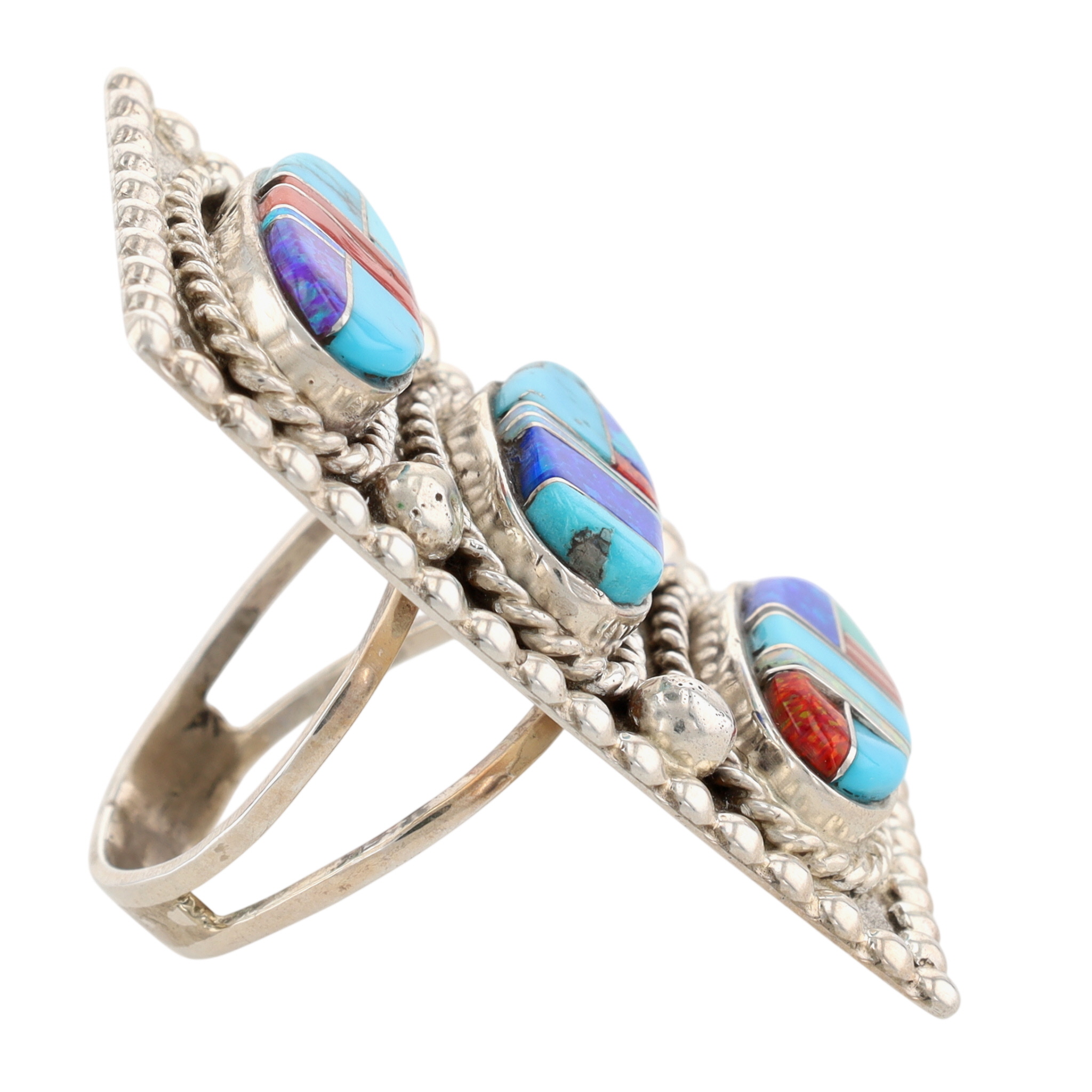 Terral Lee Navajo Sterling Multi-Stone Inlay Ring Sz 8.5