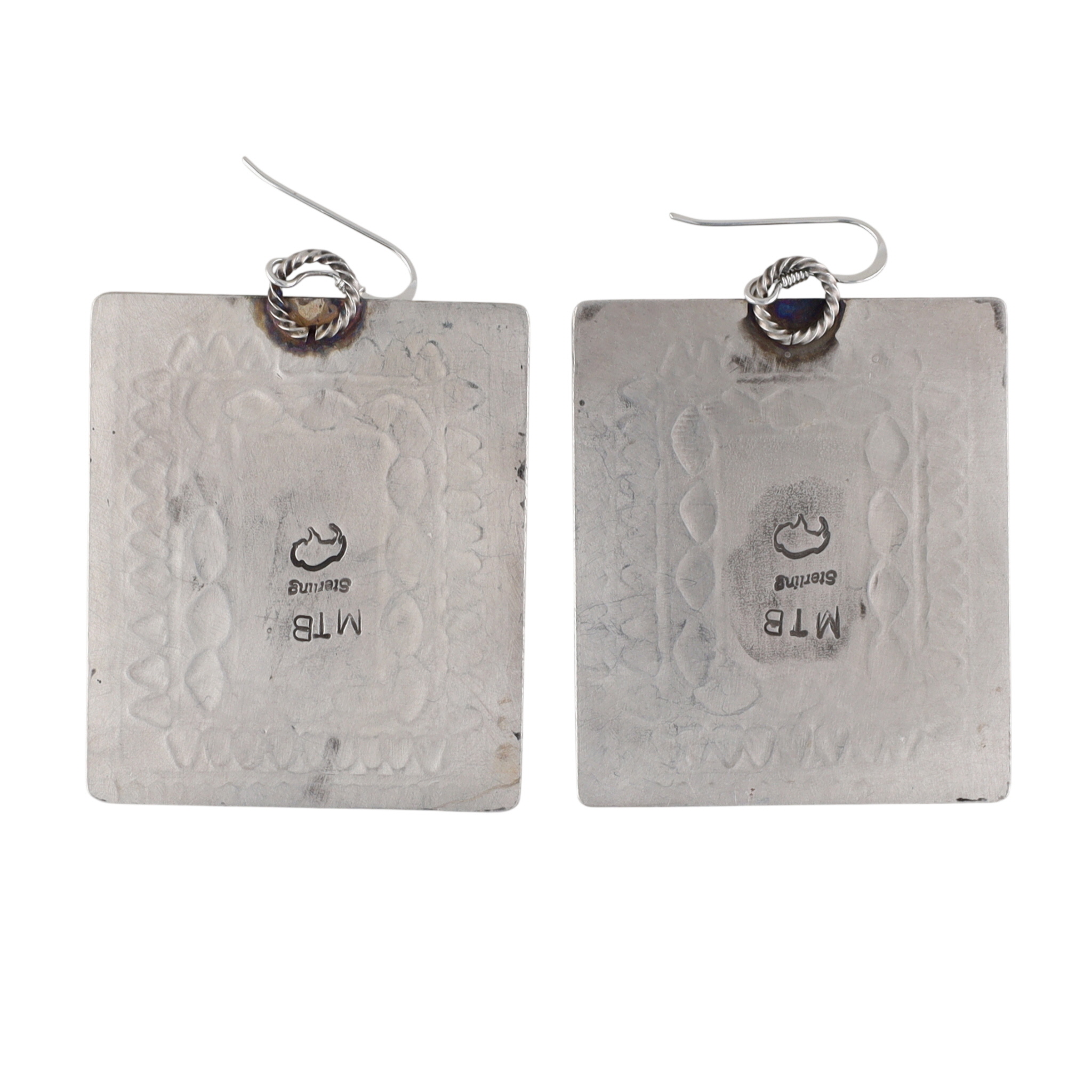Marcus Becenti Navajo Sterling Turquoise Coral Stamped Earrings