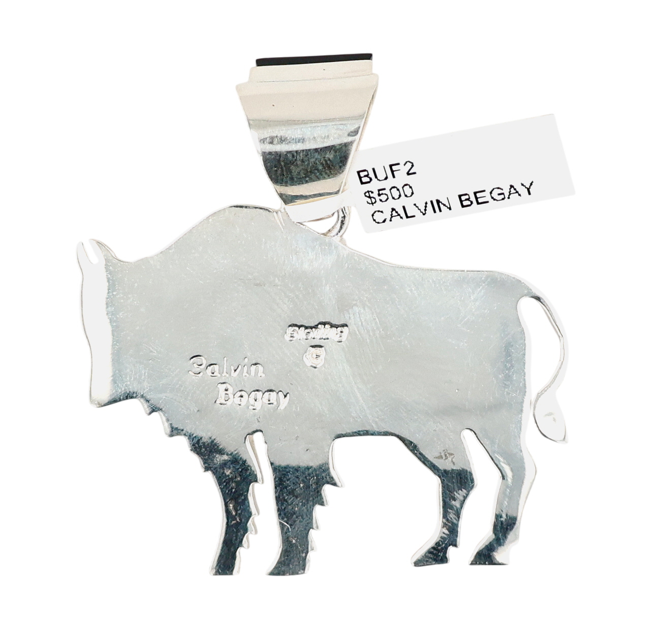 Calvin Begay Navajo Sterling Multi-Stone Inlay Buffalo Pendant