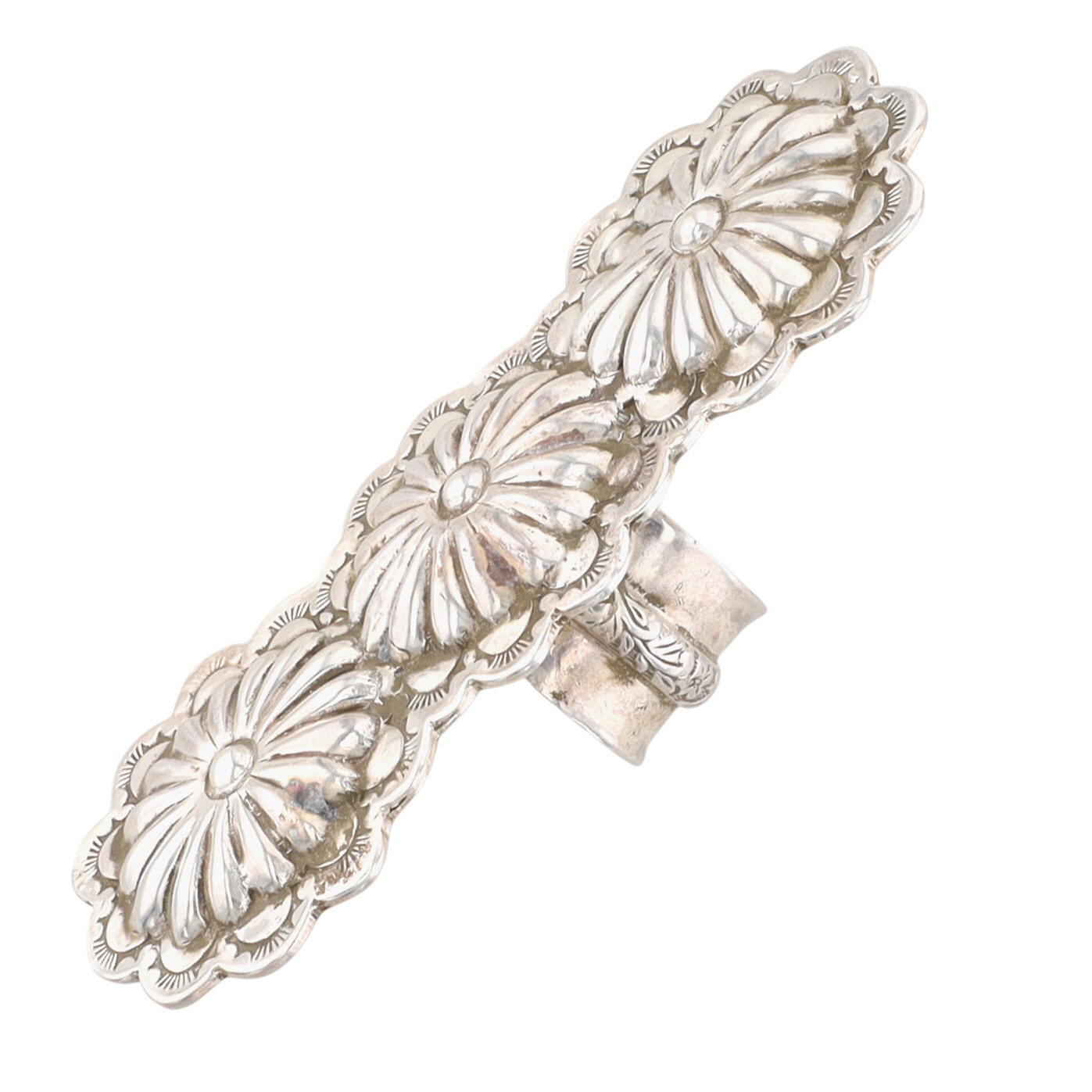 Chad Teller Navajo Sterling Silver Concho Finger Length Ring Sz 9.5