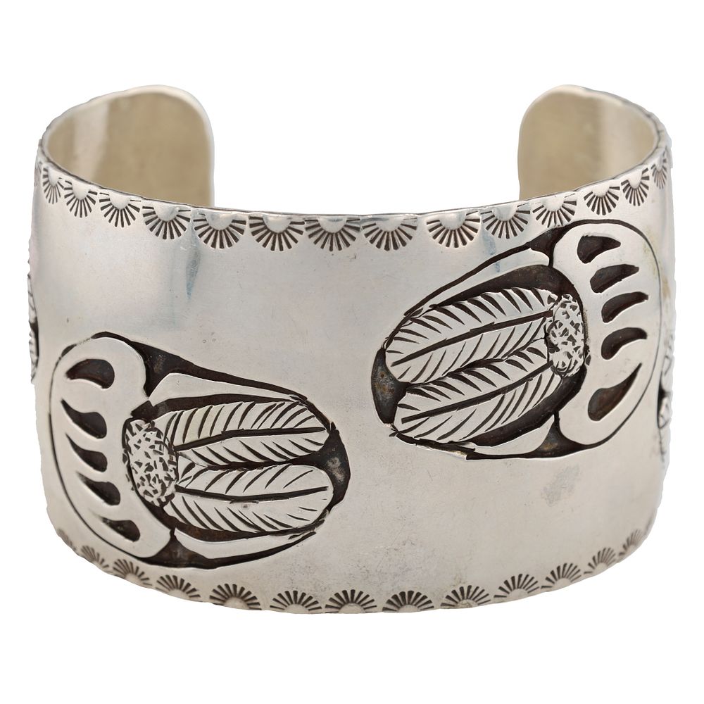 Lot 170: Signed Navajo Sterling Bear Paw Cuff Bracelet