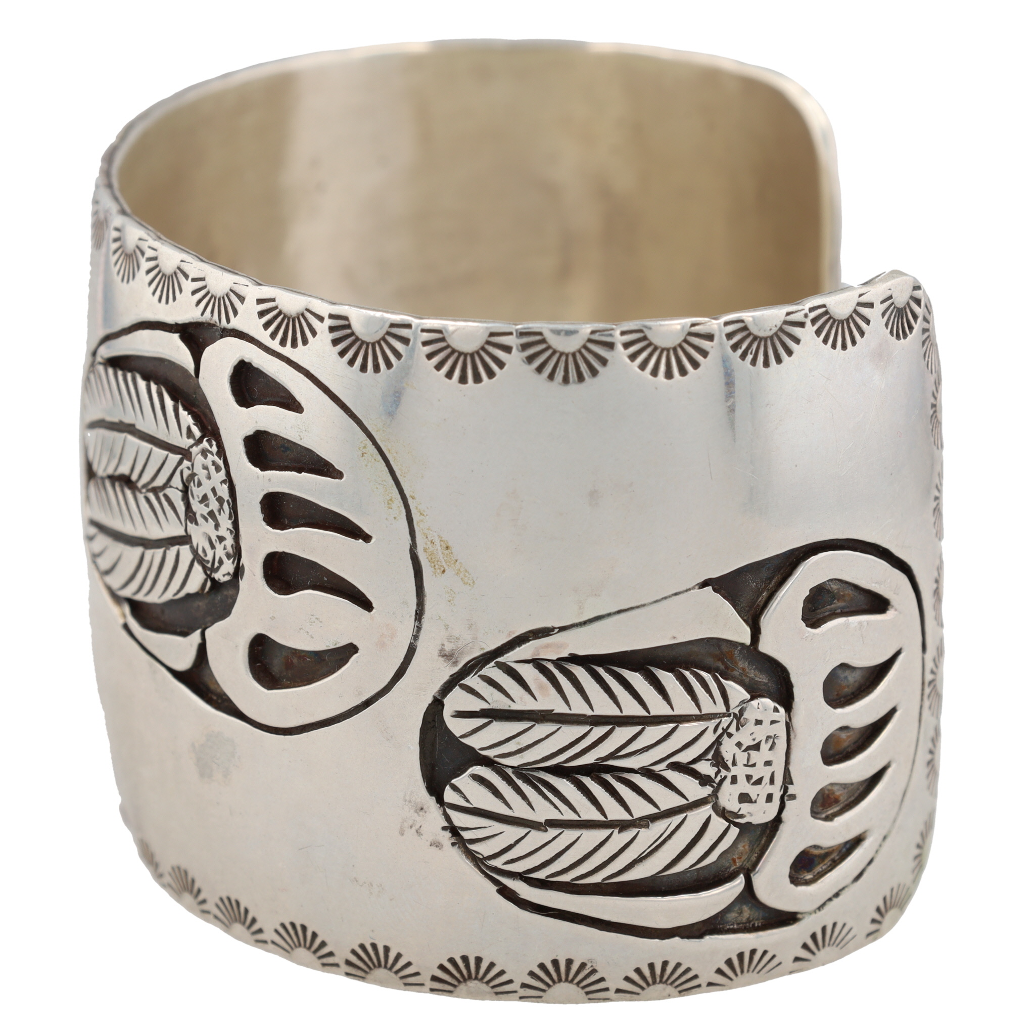Signed Navajo Sterling Bear Paw Cuff Bracelet