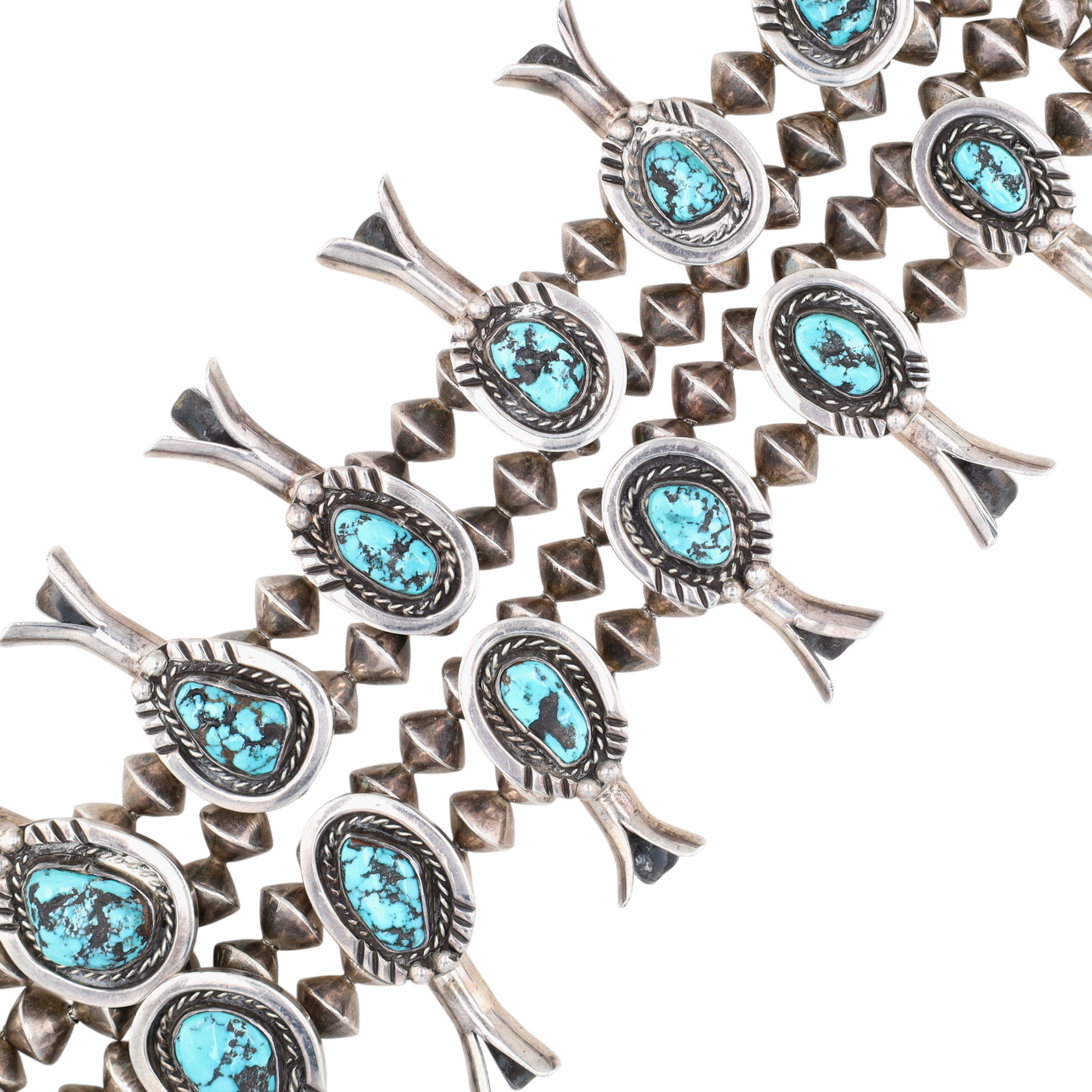 Vintage Navajo Sterling Turquoise Squash Blossom Necklace