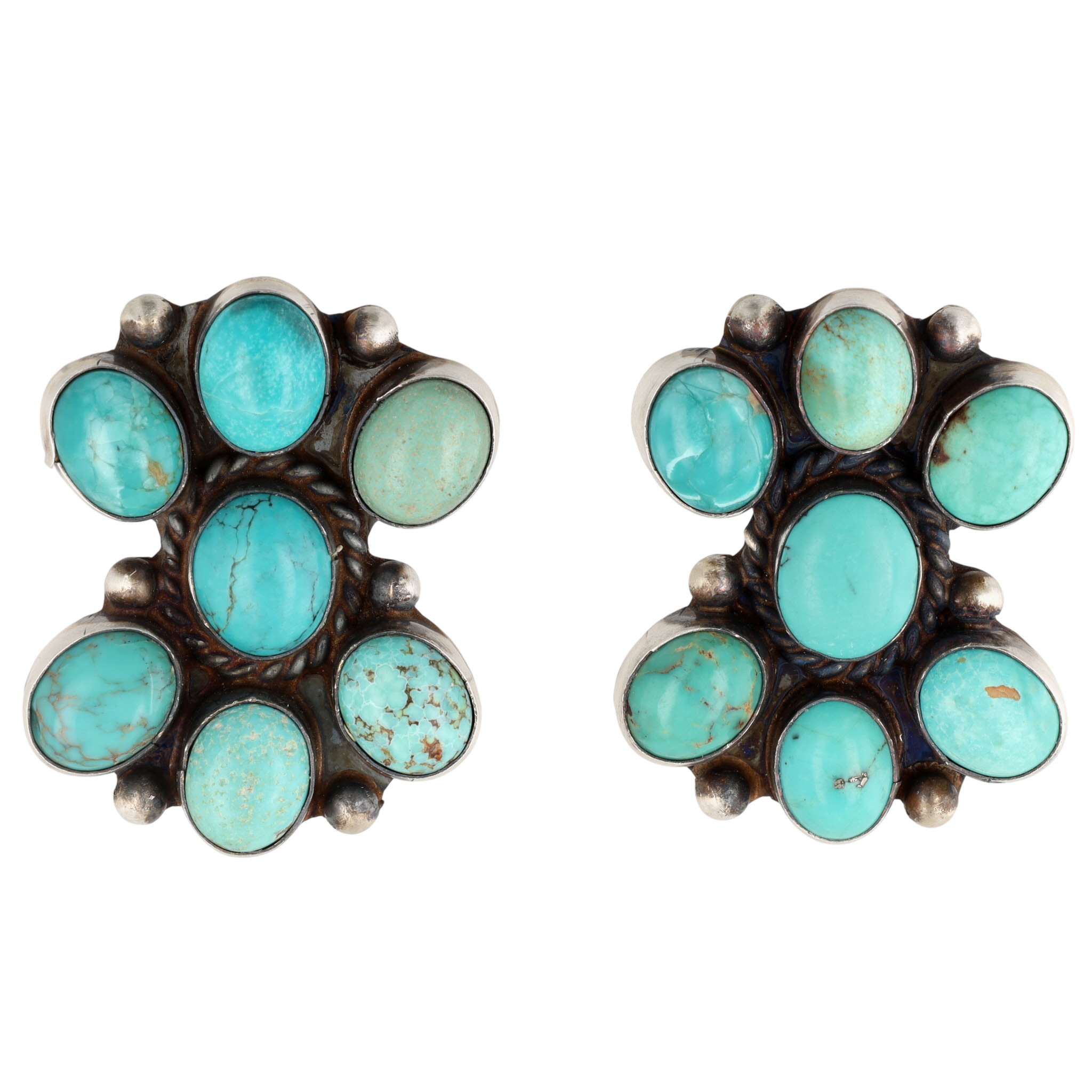 Wilson Dawes Navajo Sterling Cloud Mountain Turquoise Cluster Earrings