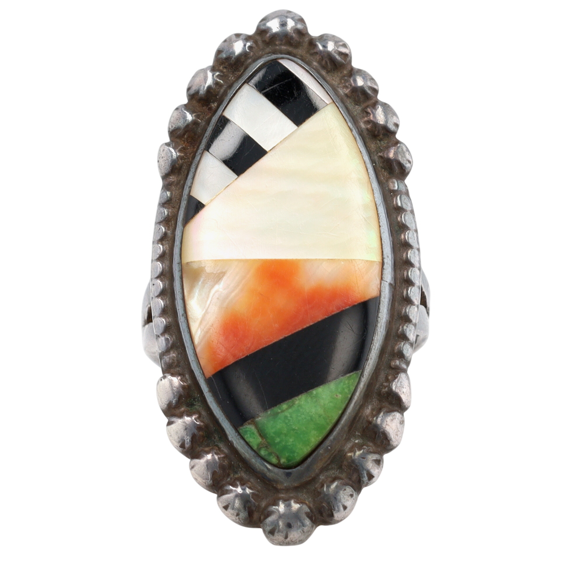 Vintage Zuni Sterling Multi-Stone Inlay Ring Sz 6