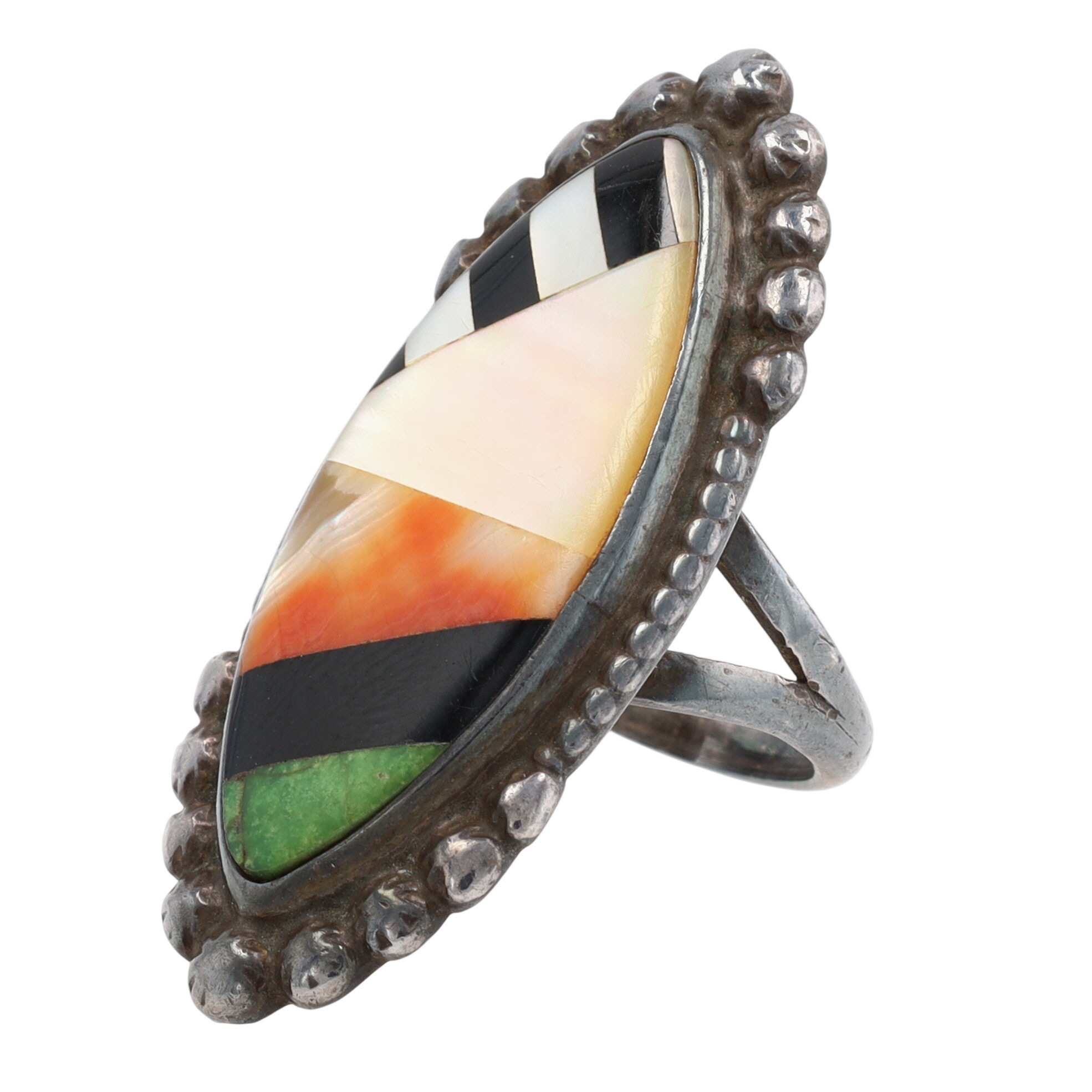 Vintage Zuni Sterling Multi-Stone Inlay Ring Sz 6