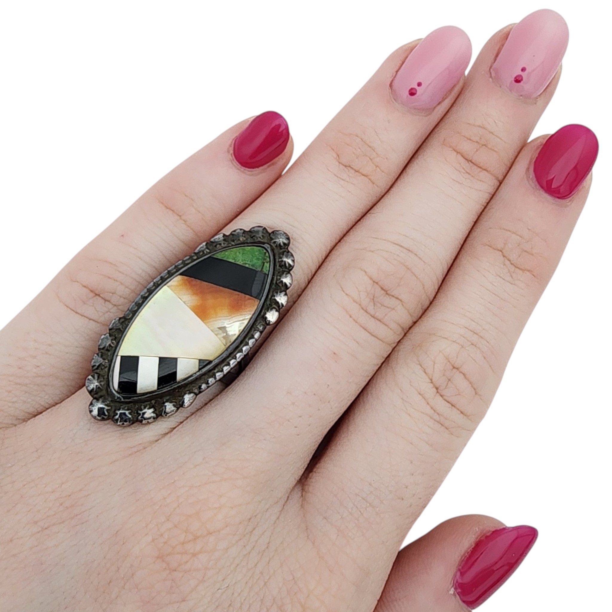 Vintage Zuni Sterling Multi-Stone Inlay Ring Sz 6