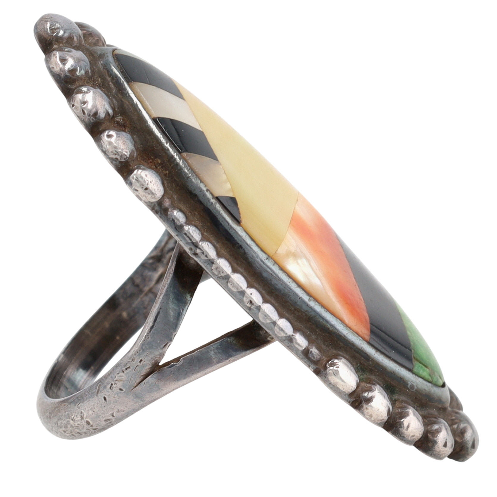 Vintage Zuni Sterling Multi-Stone Inlay Ring Sz 6