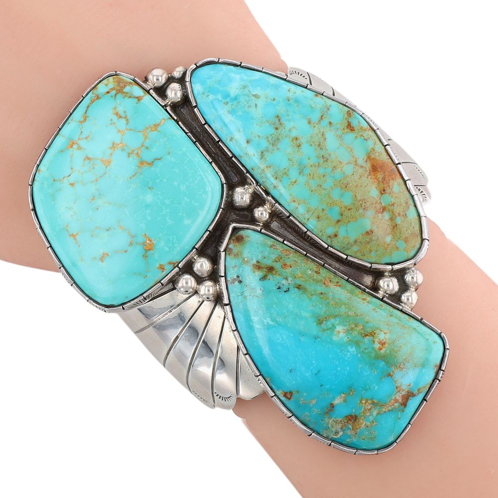 Lot 175: Huge M. Guerro Navajo Sterling Turquoise Cuff Bracelet
