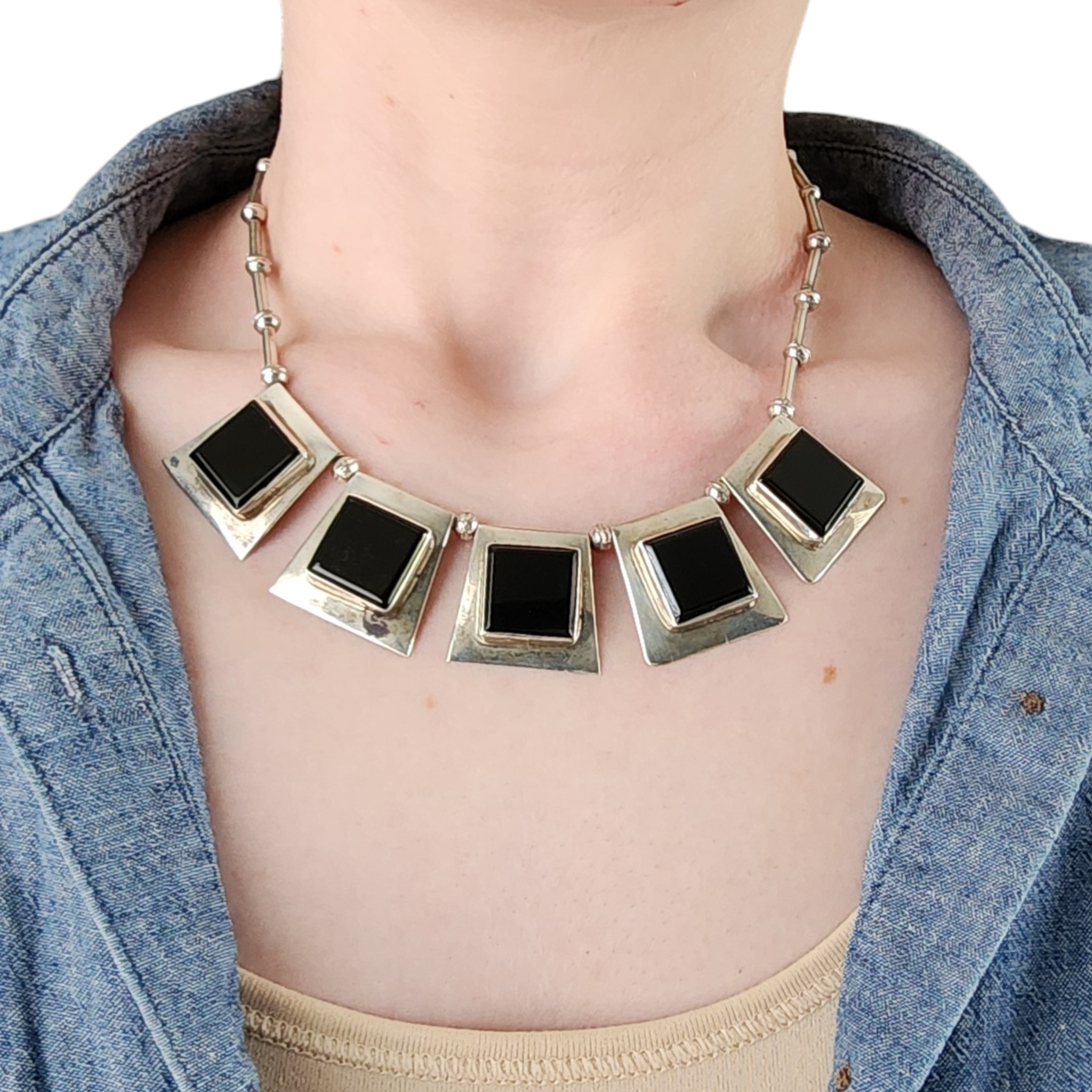 Frank & Sally Ramone Navajo Sterling Onyx Necklace
