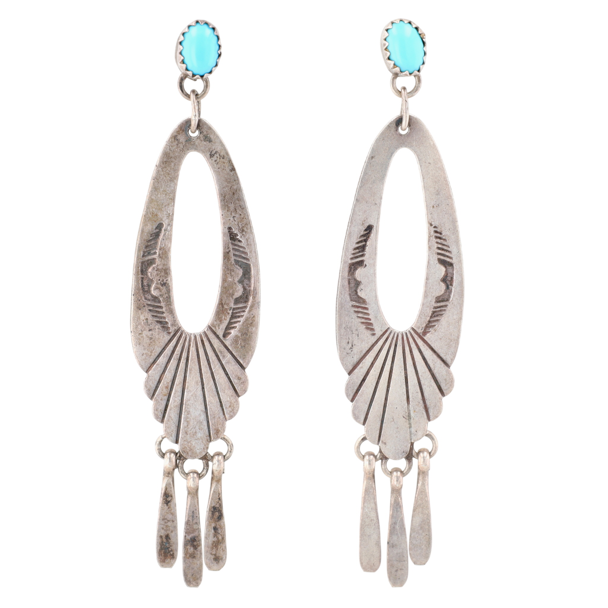 Vintage Navajo Sterling Sleeping Beauty Turquoise Stamped Earrings