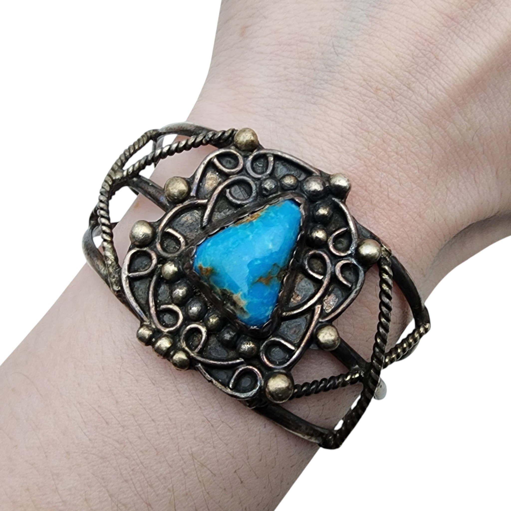 Vintage Navajo Sterling Turquoise Cuff Bracelet