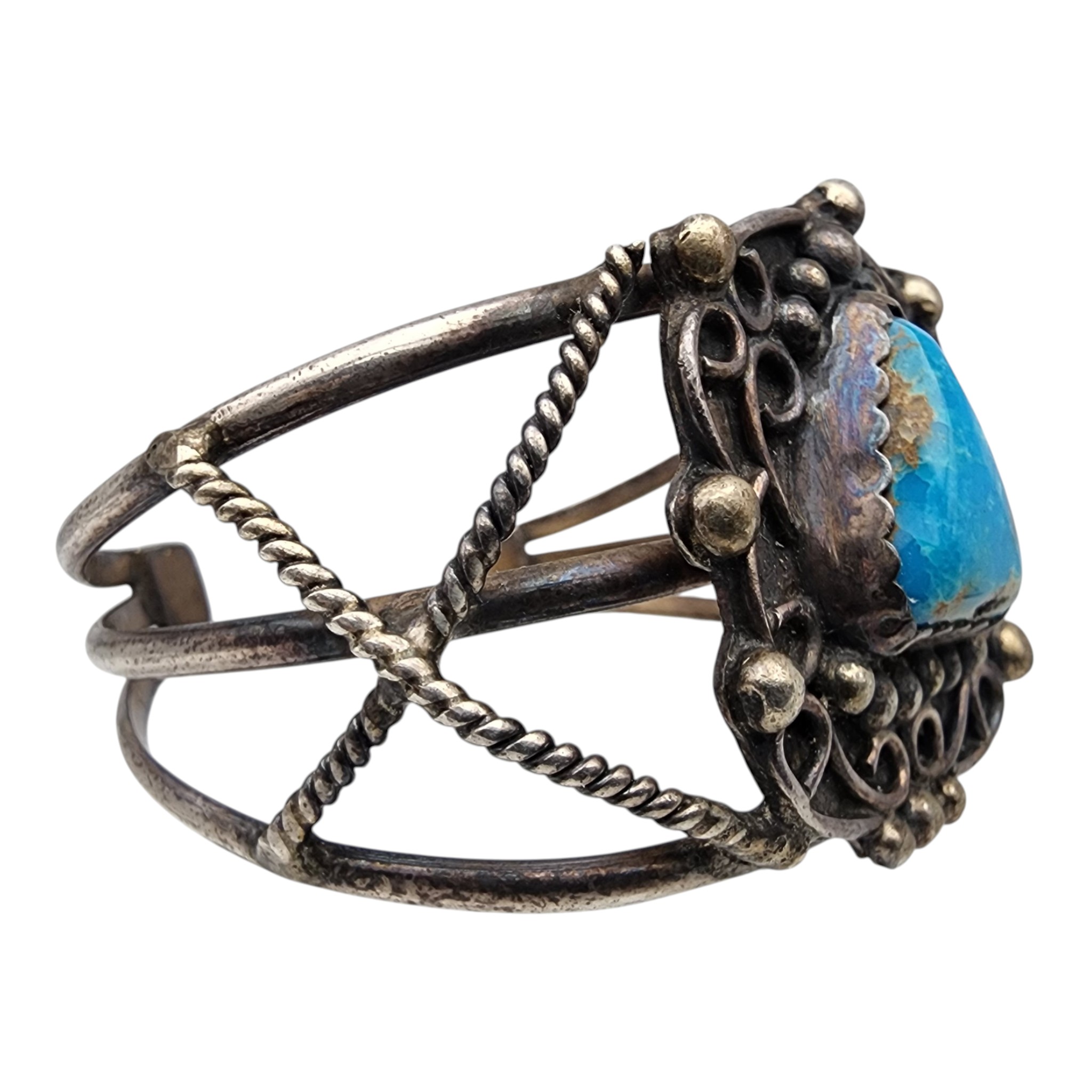 Vintage Navajo Sterling Turquoise Cuff Bracelet