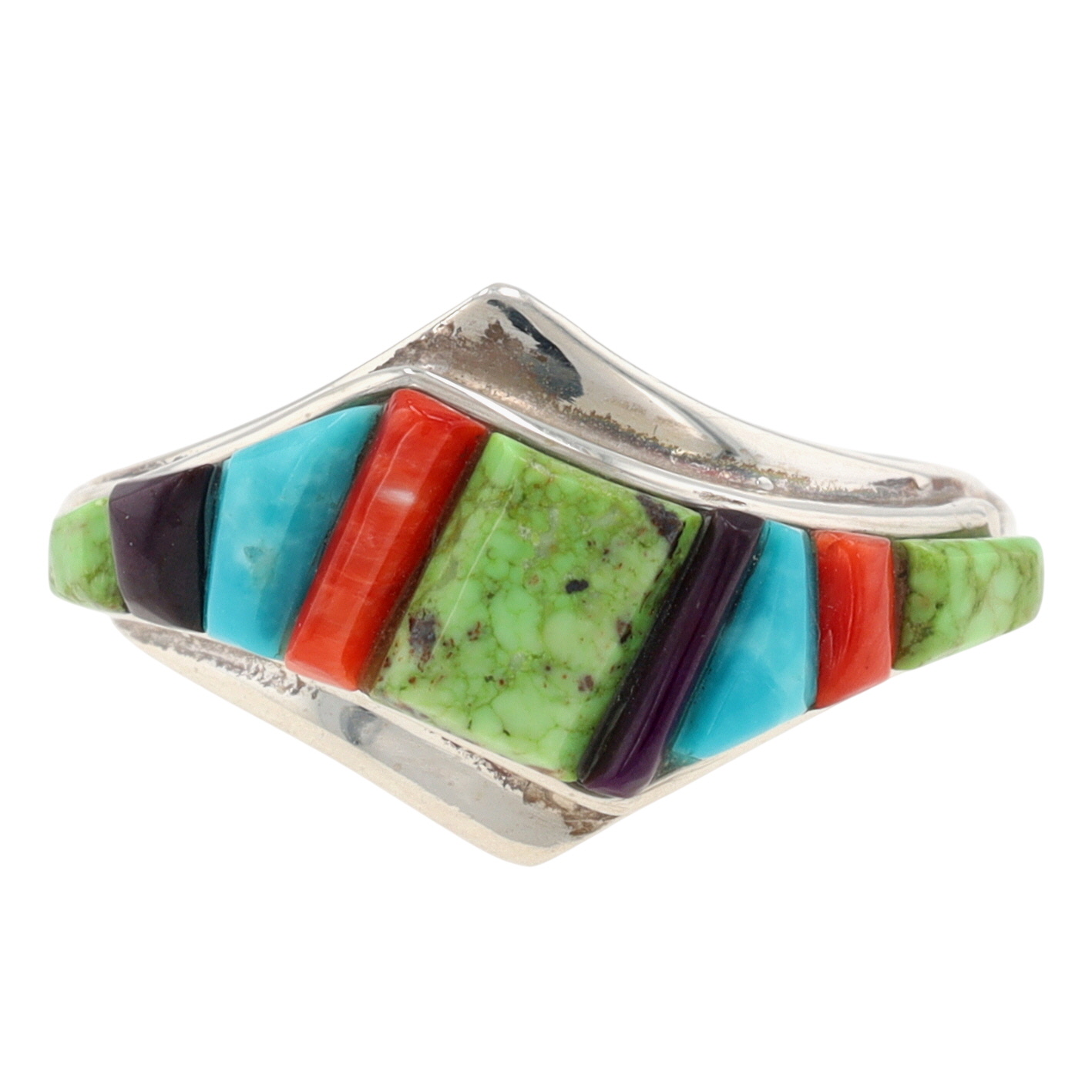 Ambrose Tsosie Navajo Sterling Cobblestone Inlay Ring Sz 9