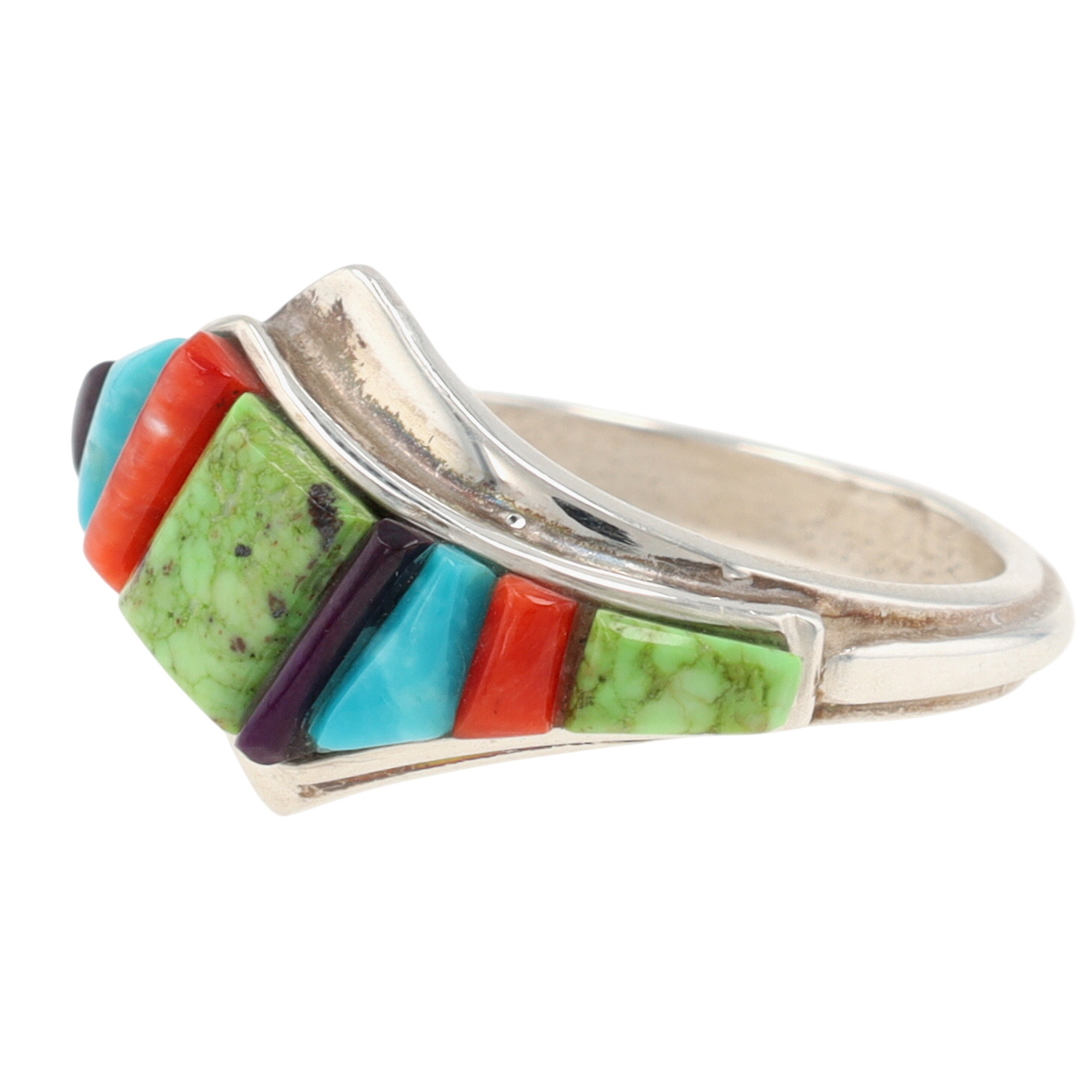 Ambrose Tsosie Navajo Sterling Cobblestone Inlay Ring Sz 9