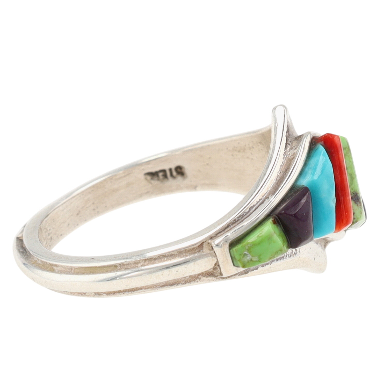 Ambrose Tsosie Navajo Sterling Cobblestone Inlay Ring Sz 9