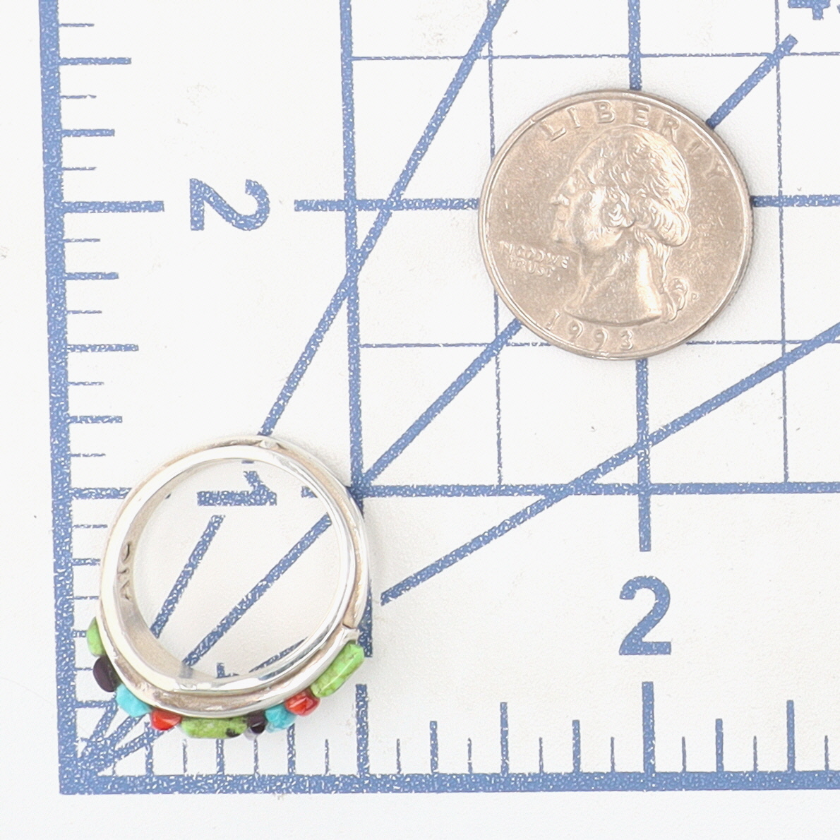 Ambrose Tsosie Navajo Sterling Cobblestone Inlay Ring Sz 9
