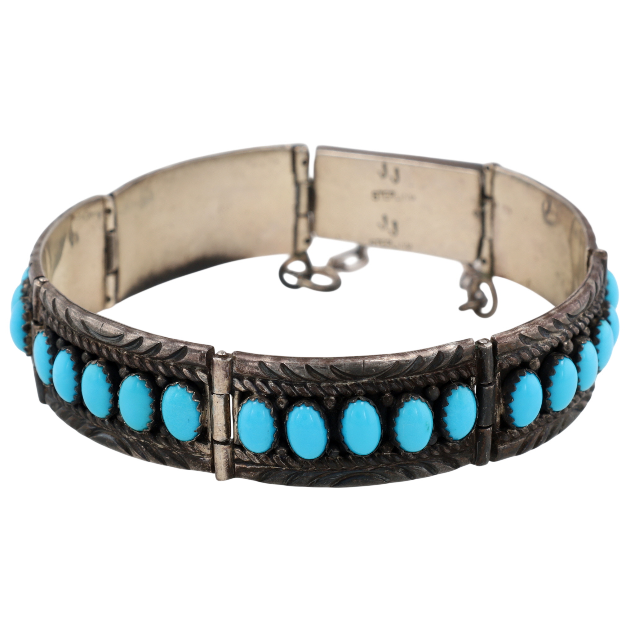 Vintage Johnny Johnson Navajo Sterling Turquoise Panel Bracelet
