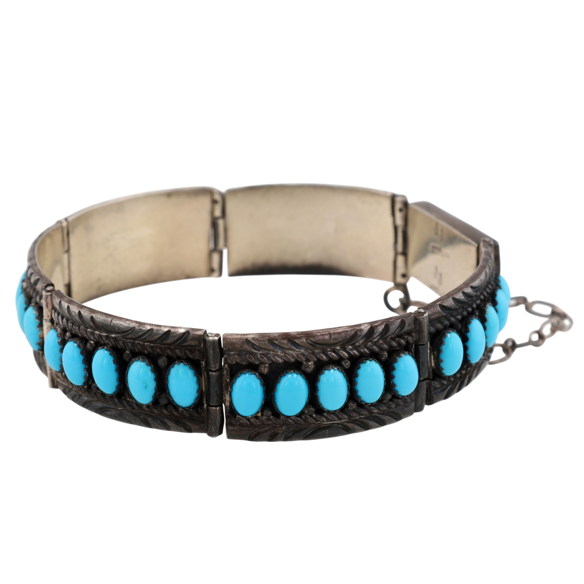 Vintage Johnny Johnson Navajo Sterling Turquoise Panel Bracelet