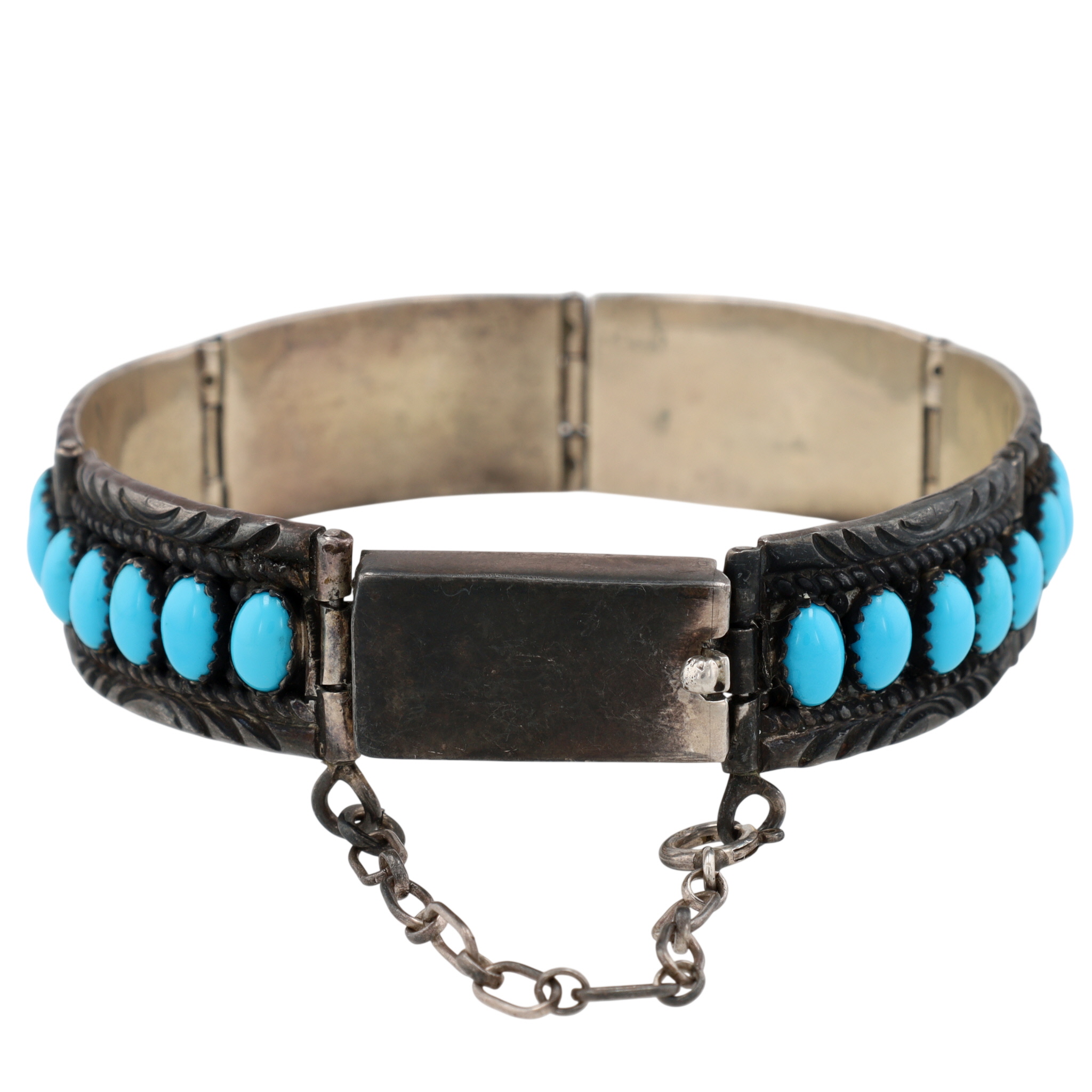 Vintage Johnny Johnson Navajo Sterling Turquoise Panel Bracelet