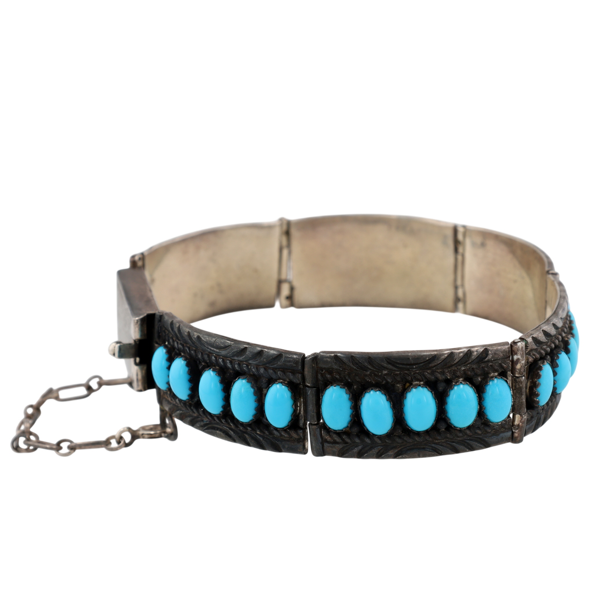 Vintage Johnny Johnson Navajo Sterling Turquoise Panel Bracelet