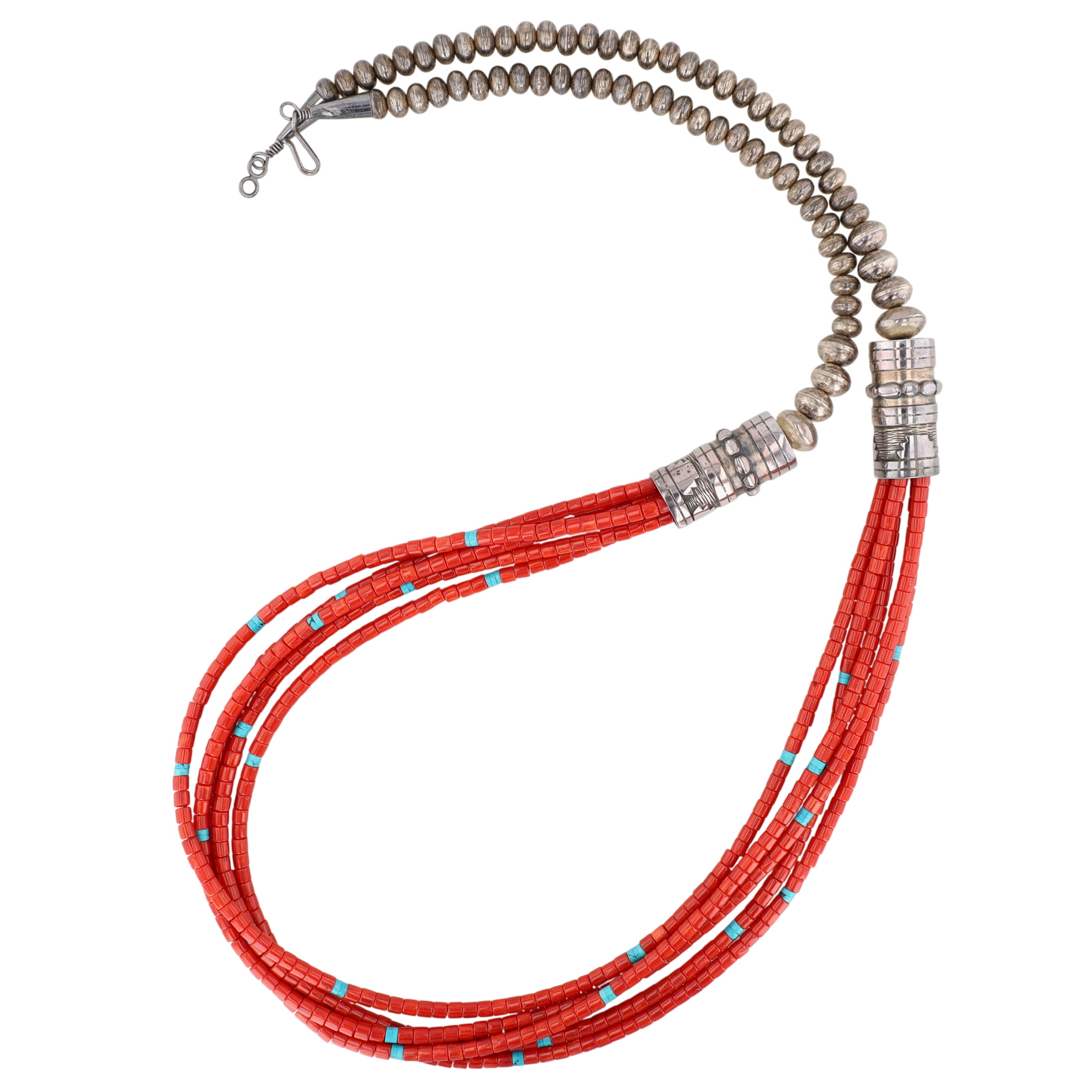 Navajo Sterling Kanab Coral and Turquoise Bead Necklace