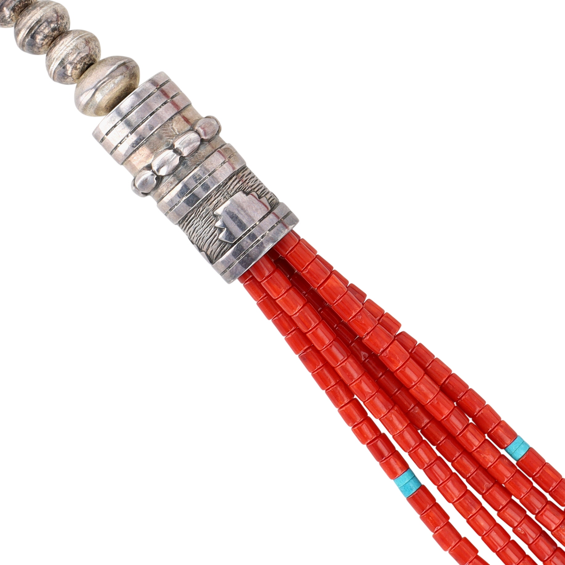 Navajo Sterling Kanab Coral and Turquoise Bead Necklace
