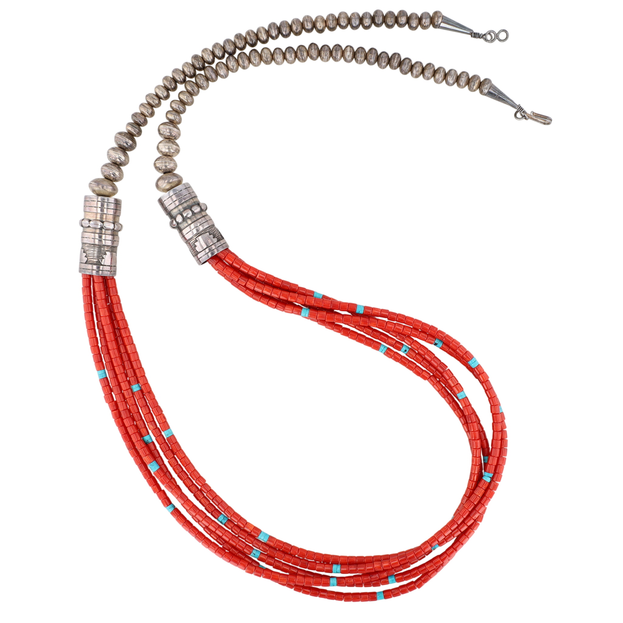 Navajo Sterling Kanab Coral and Turquoise Bead Necklace