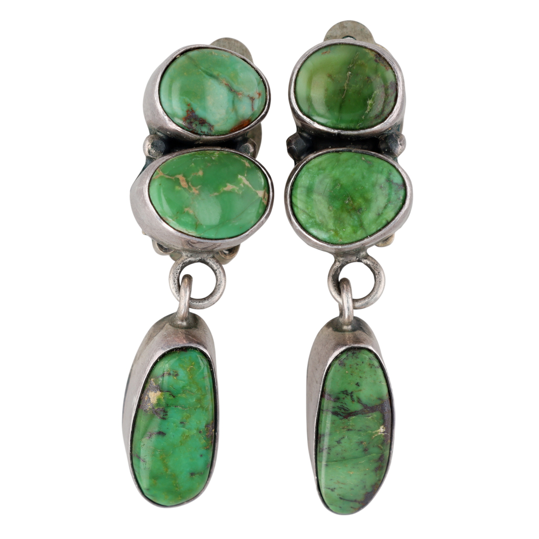 Roie Jaque Navajo Sterling Green Turquoise Dangle Earrings
