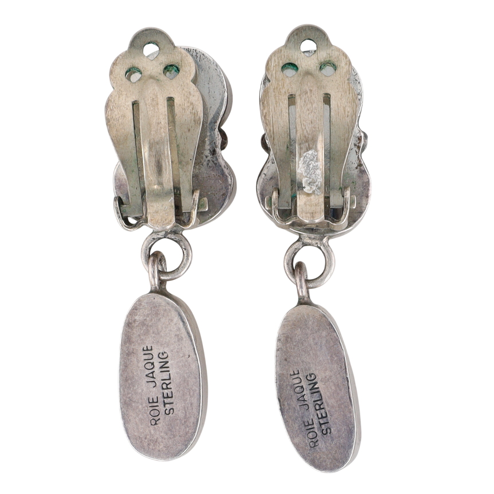 Roie Jaque Navajo Sterling Green Turquoise Dangle Earrings