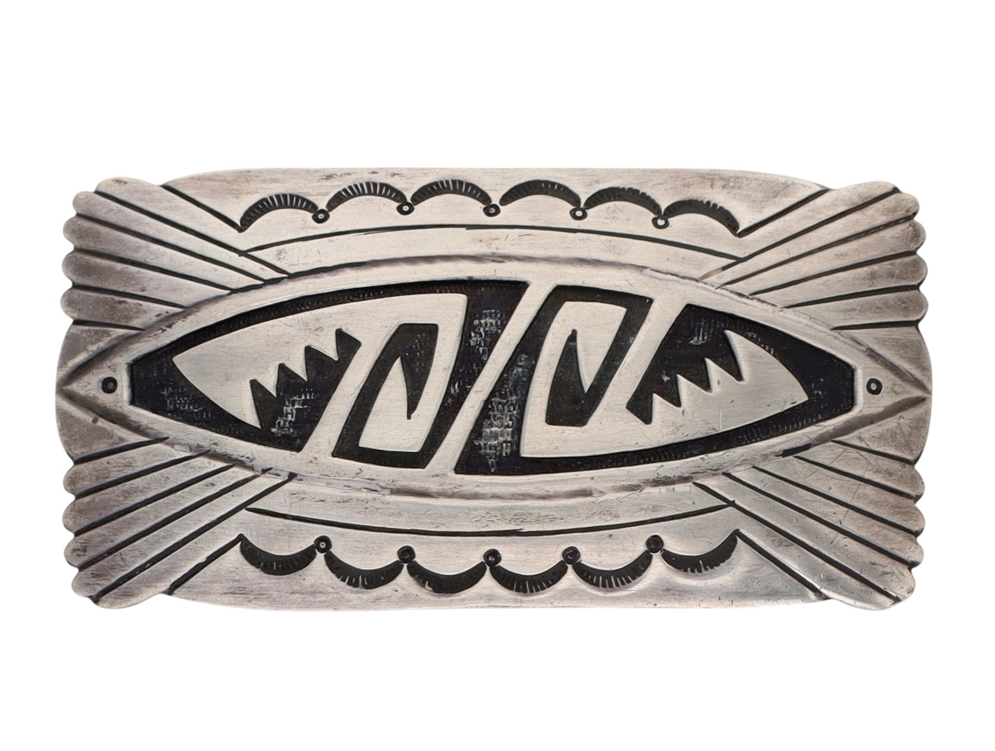 Vintage Roger Lewis Navajo Sterling Overlay Belt Buckle