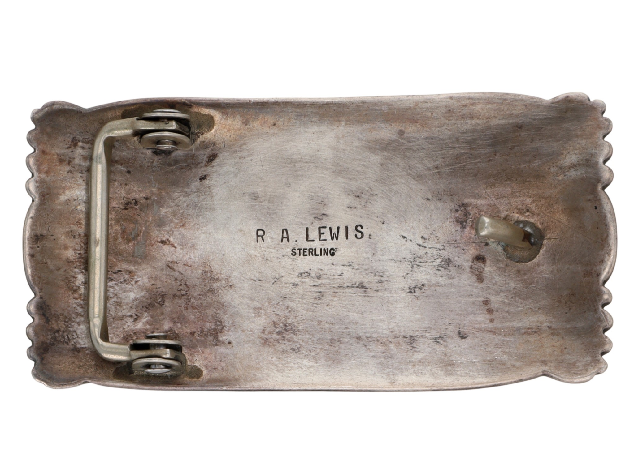 Vintage Roger Lewis Navajo Sterling Overlay Belt Buckle
